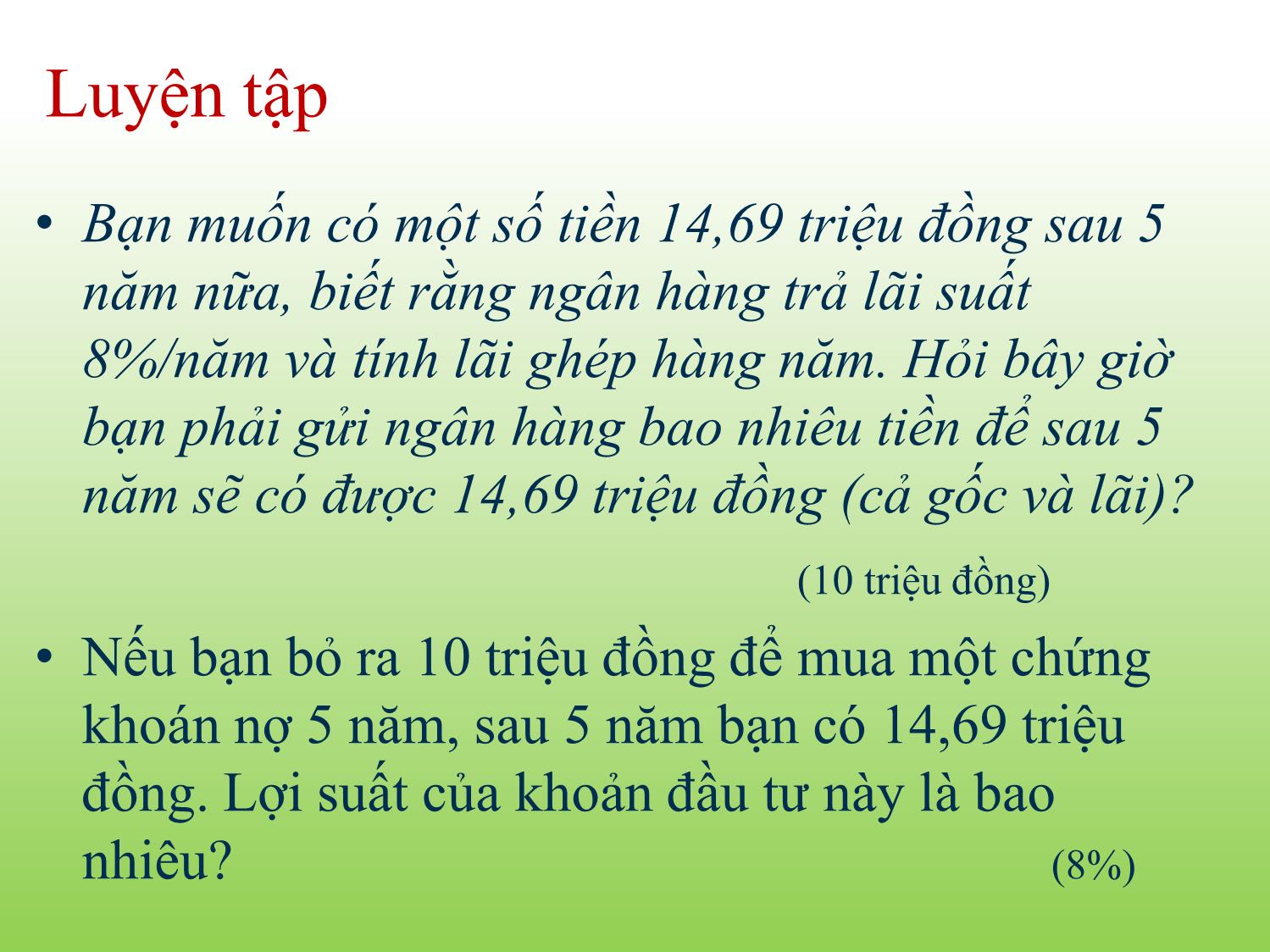 Bài giảng Tài chính doanh nghiệp - Chương 5: Giá trị thời gian của tiền - Trần Thị Thái Hà trang 8