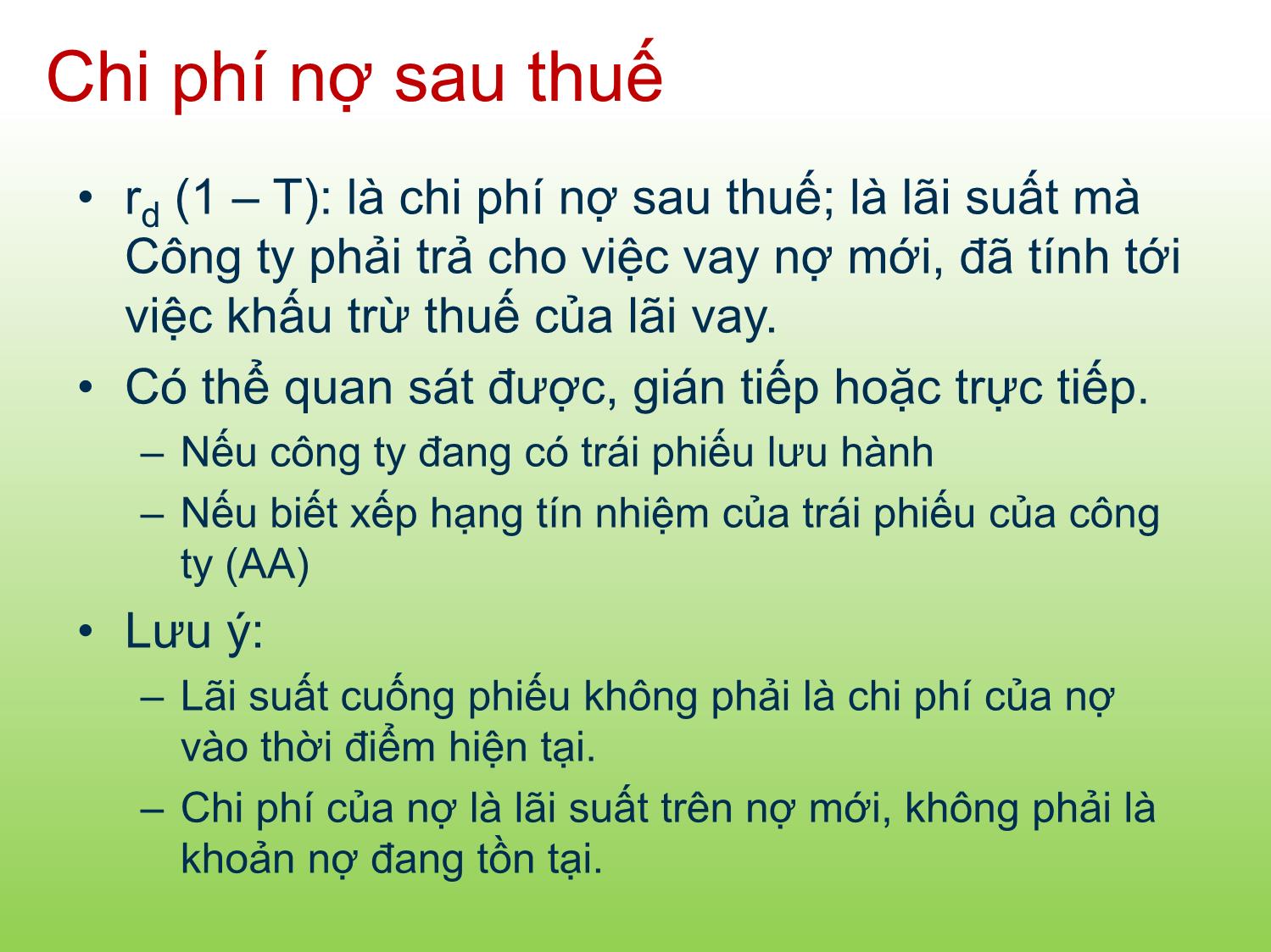 Bài giảng Tài chính doanh nghiệp - Chương 10: Chi phí của vốn - Trần Thị Thái Hà trang 8