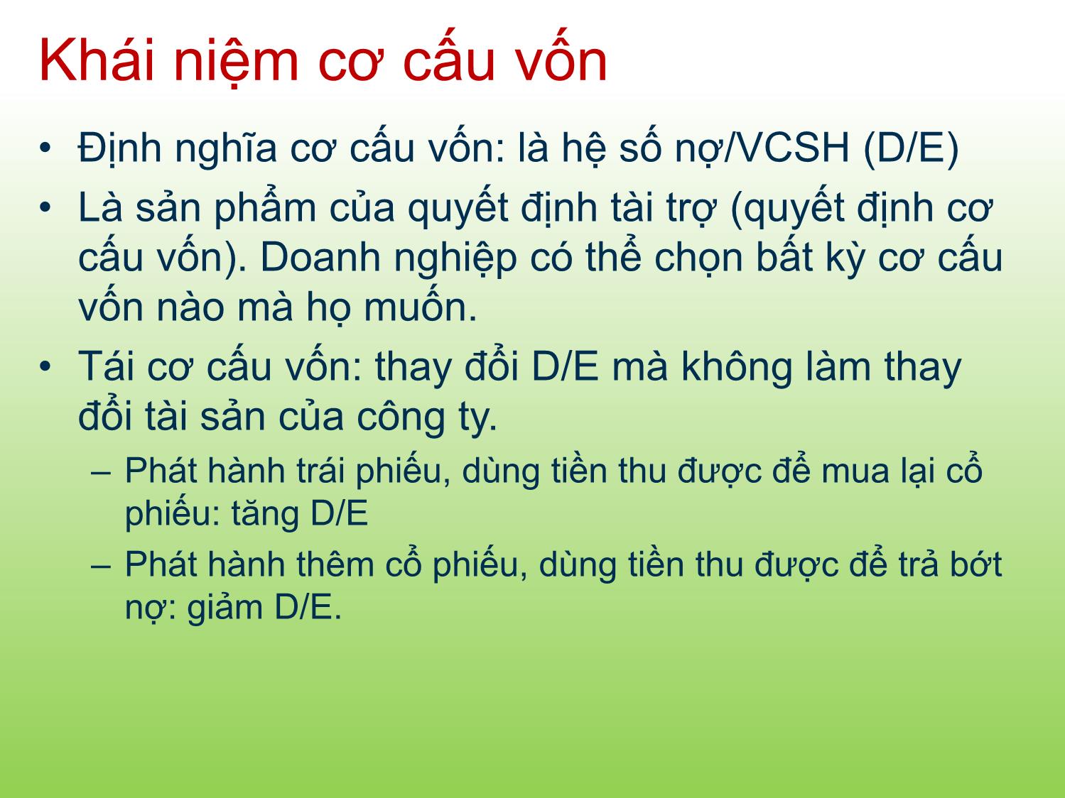 Bài giảng Tài chính doanh nghiệp - Chương 11: Cơ cấu vốn - Trần Thị Thái Hà trang 3