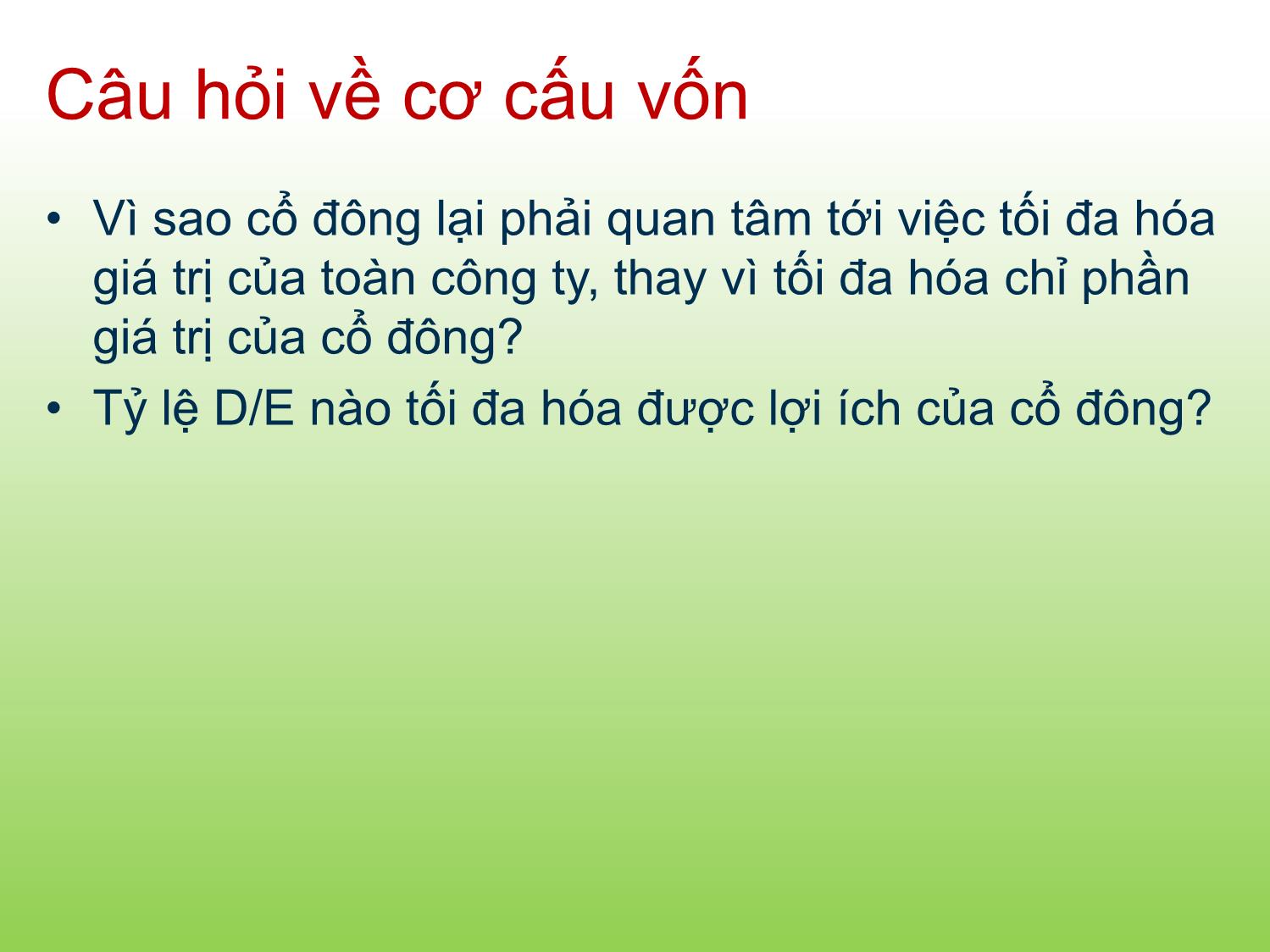 Bài giảng Tài chính doanh nghiệp - Chương 11: Cơ cấu vốn - Trần Thị Thái Hà trang 7