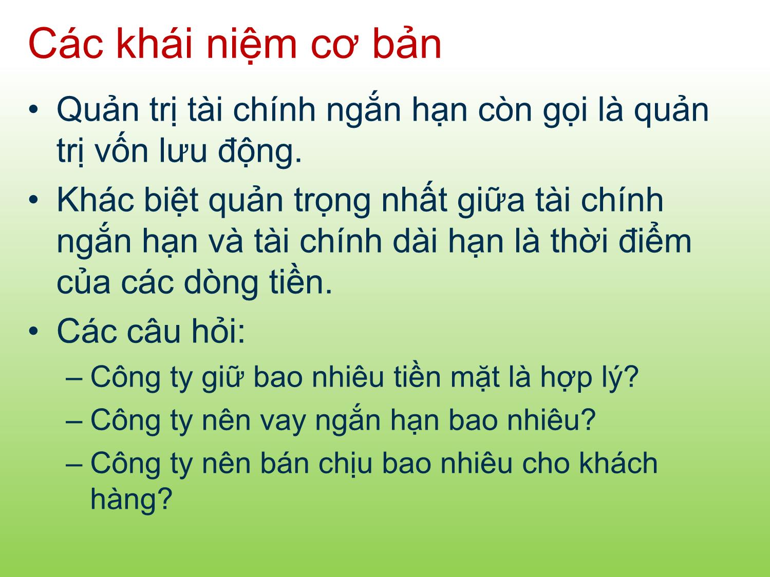 Bài giảng Tài chính doanh nghiệp - Chương 12: Quản trị tồn quỹ và thanh khoản - Trần Thị Thái Hà trang 4