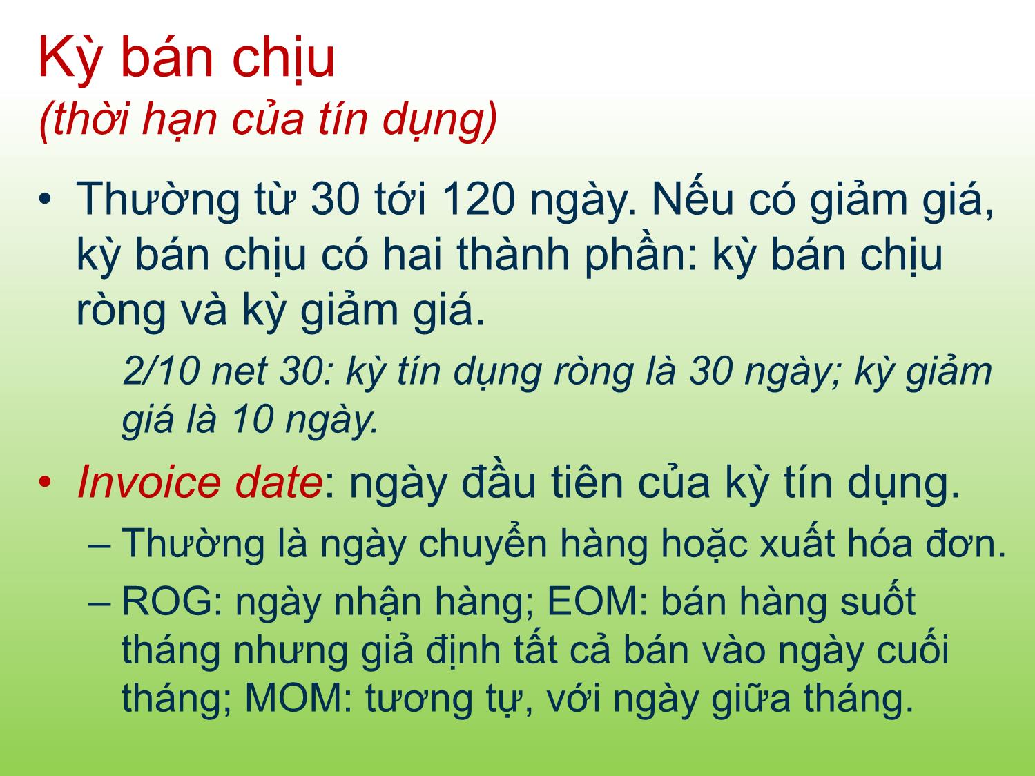 Bài giảng Tài chính doanh nghiệp - Chương 13: Quản trị tín dụng và hàng tồn kho - Trần Thị Thái Hà trang 9