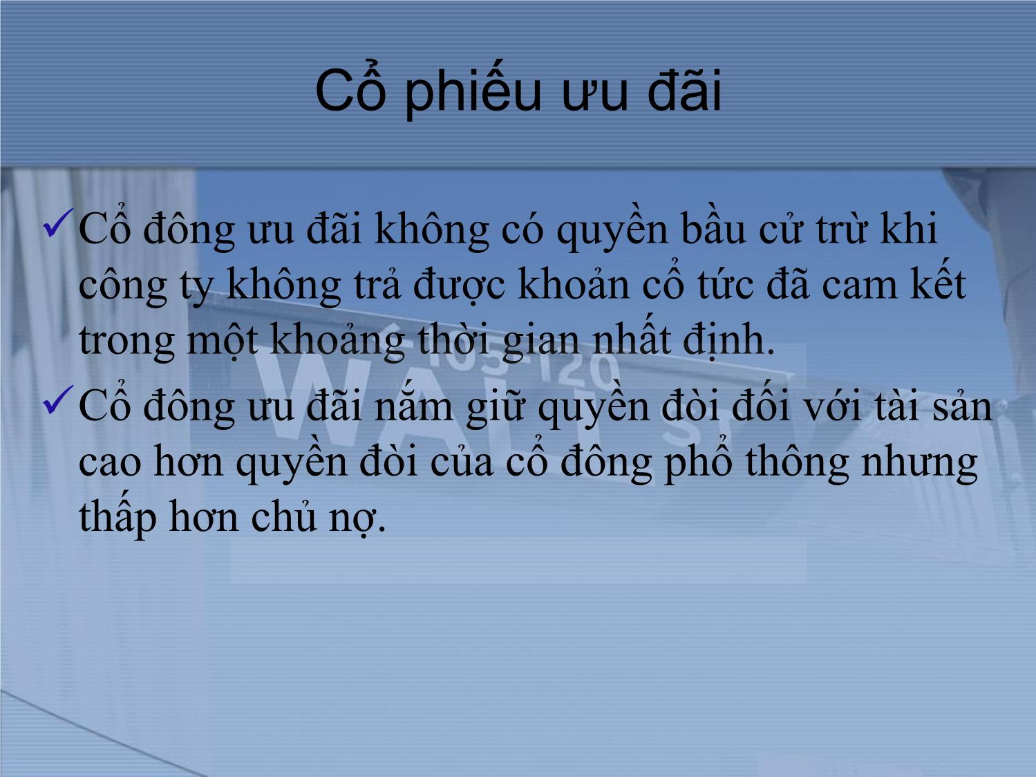 Bài giảng Thị trường tài chính và định chế tài chính - Thị trường cổ phiếu trang 8