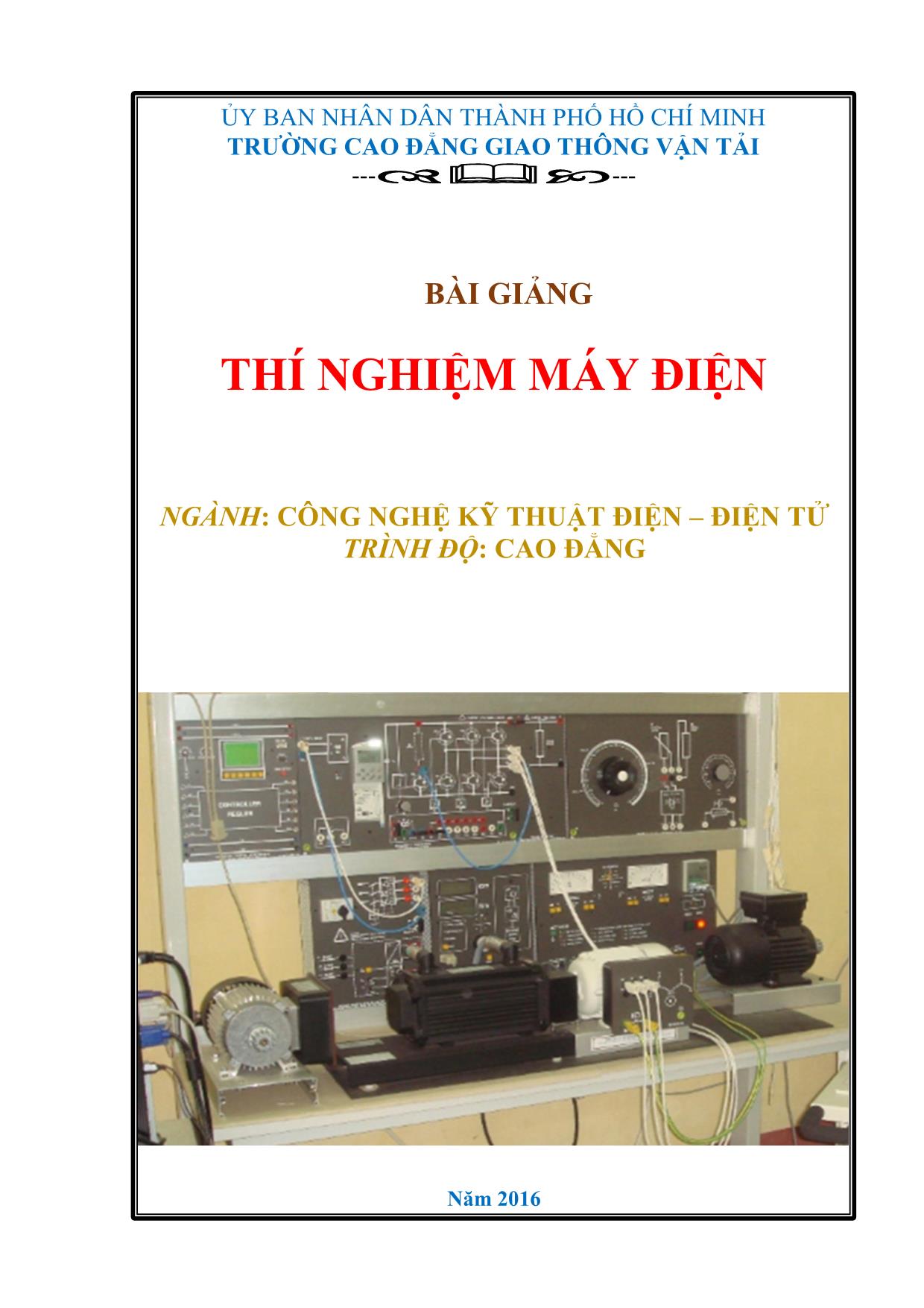 Giáo trình Công nghệ kỹ thuật điện. Điện tử - Thí nghiệm máy điện trang 1