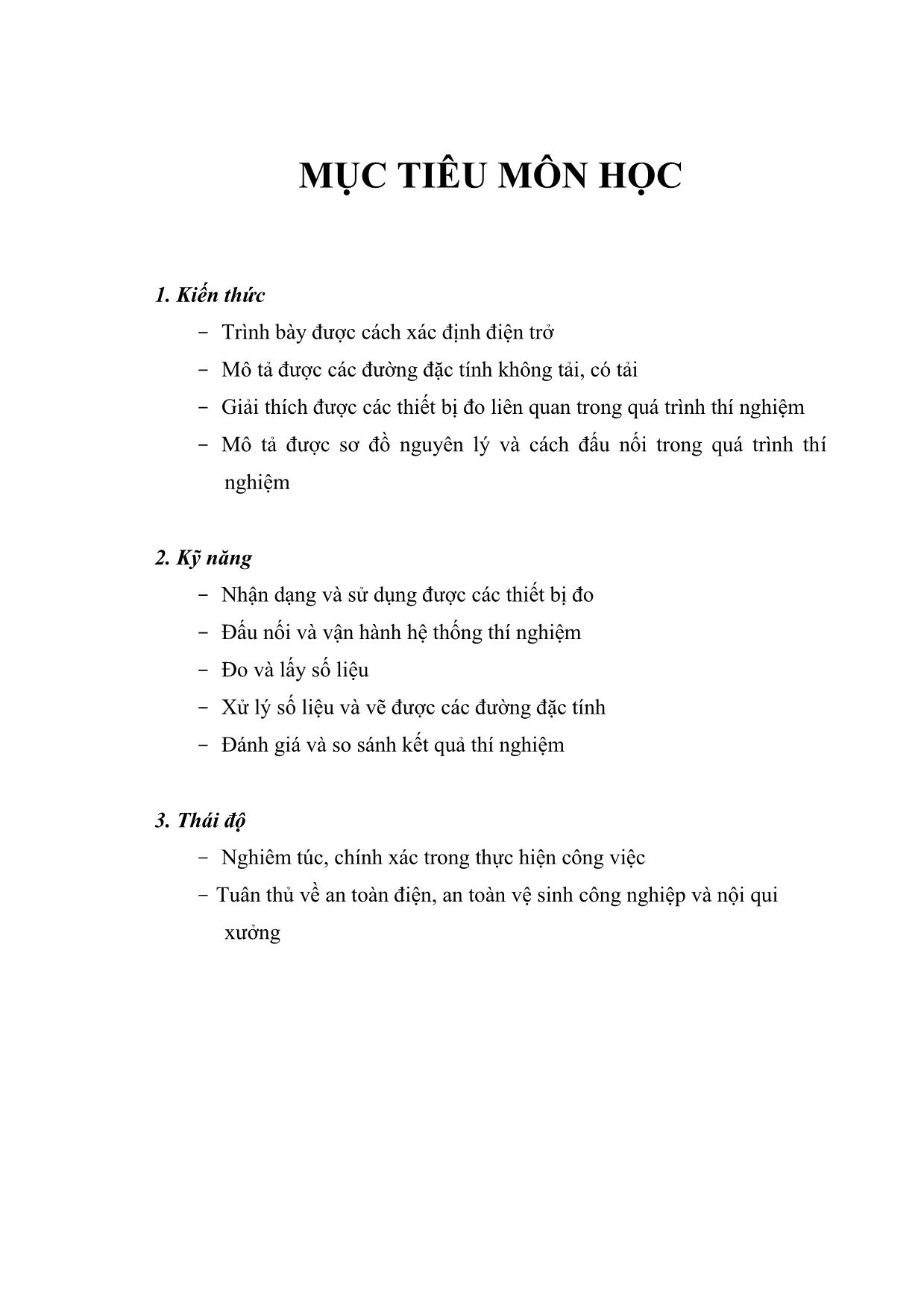 Giáo trình Công nghệ kỹ thuật điện. Điện tử - Thí nghiệm máy điện trang 3