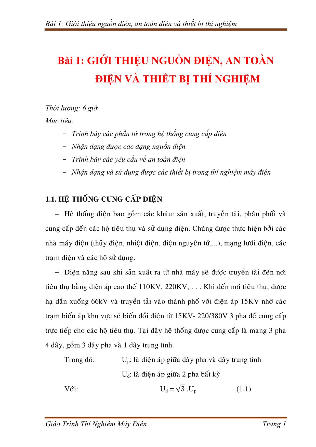 Giáo trình Công nghệ kỹ thuật điện. Điện tử - Thí nghiệm máy điện trang 8