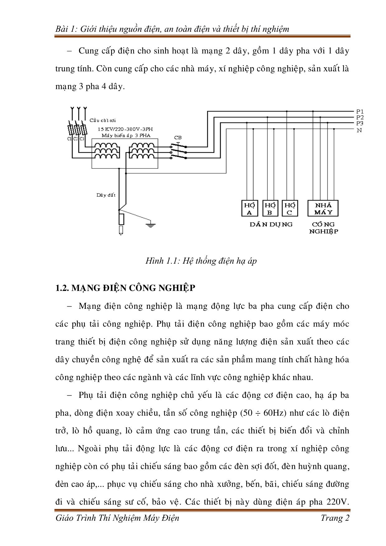 Giáo trình Công nghệ kỹ thuật điện. Điện tử - Thí nghiệm máy điện trang 9