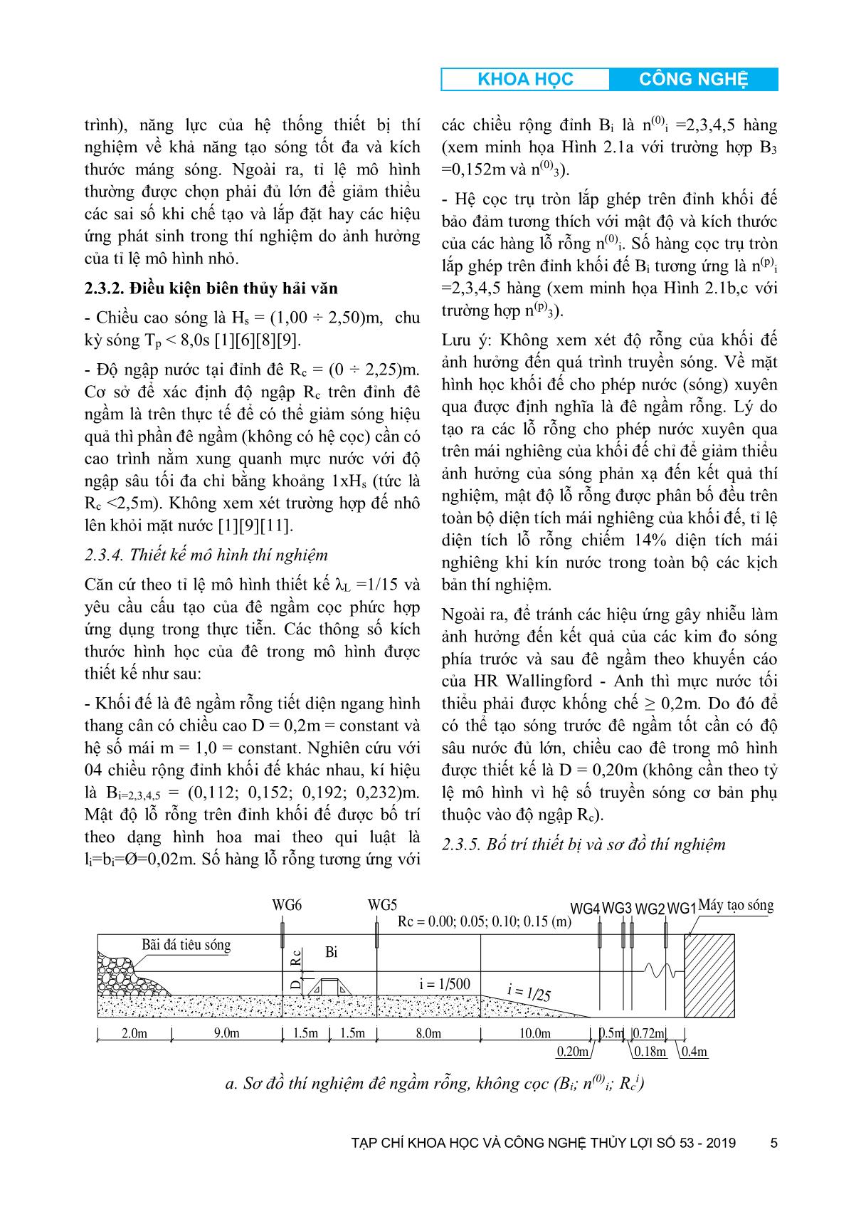 Nghiên cứu xây dựng công thức bán thực nghiệm tính toán hệ số truyền sóng qua đê ngầm cọc có cấu tạo phức hợp trang 5