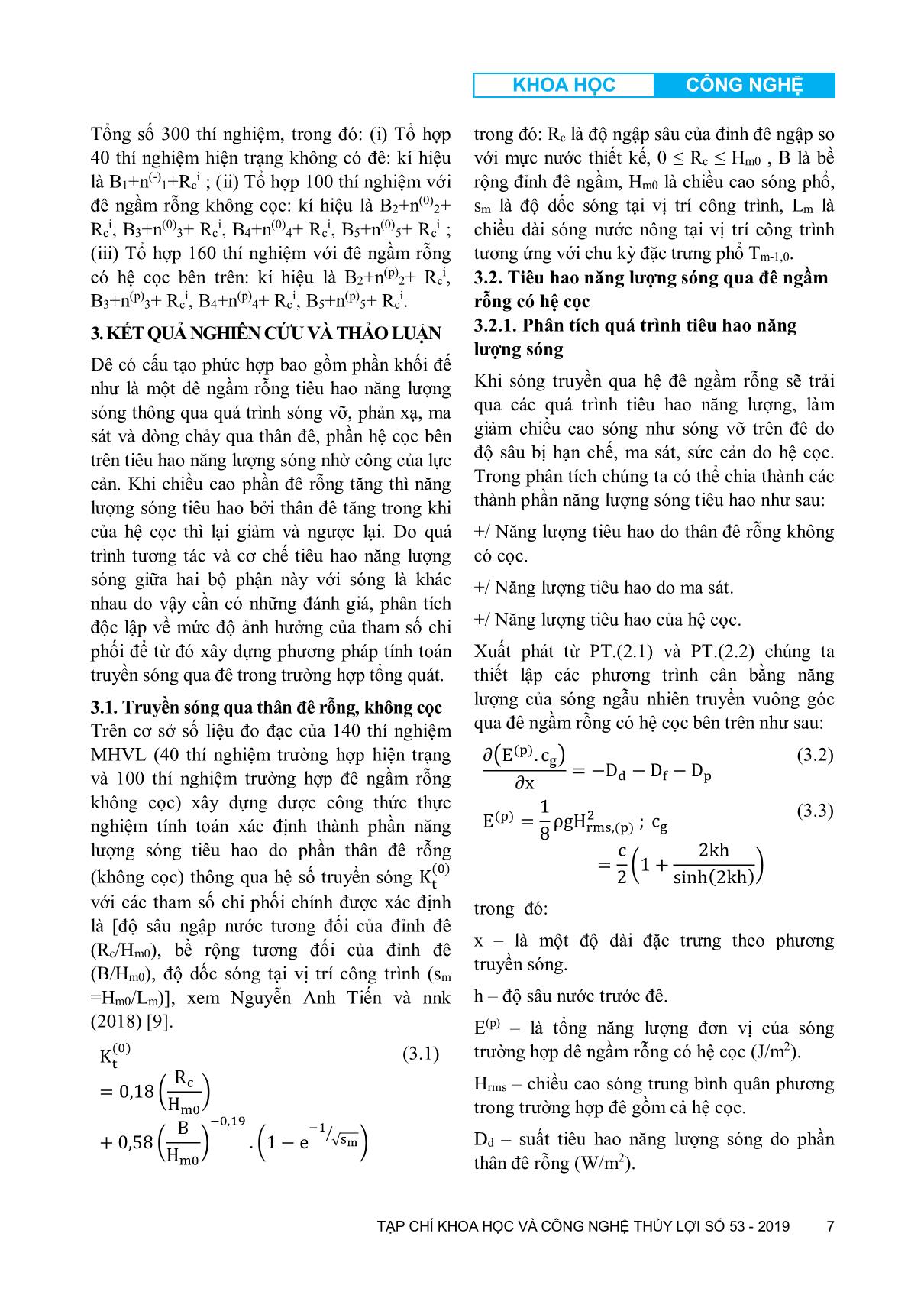 Nghiên cứu xây dựng công thức bán thực nghiệm tính toán hệ số truyền sóng qua đê ngầm cọc có cấu tạo phức hợp trang 7