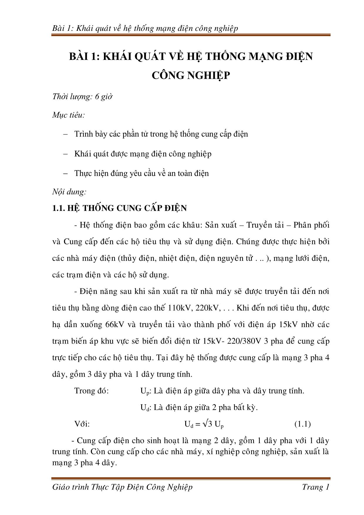 Giáo trình Công nghệ kỹ thuật điện. Điện tử - Thực tập điện công nghiệp (Phần 1) trang 10