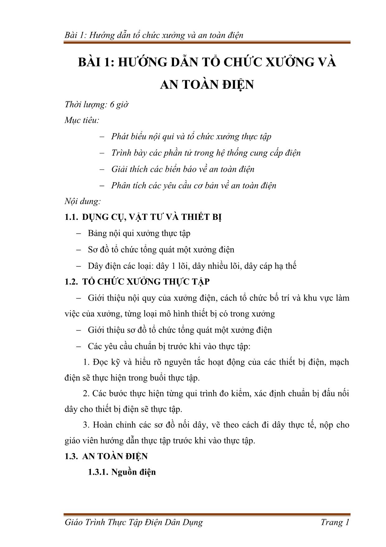 Giáo trình Công nghệ kỹ thuật điện. Điện tử - Thực tập điện dân dụng trang 9