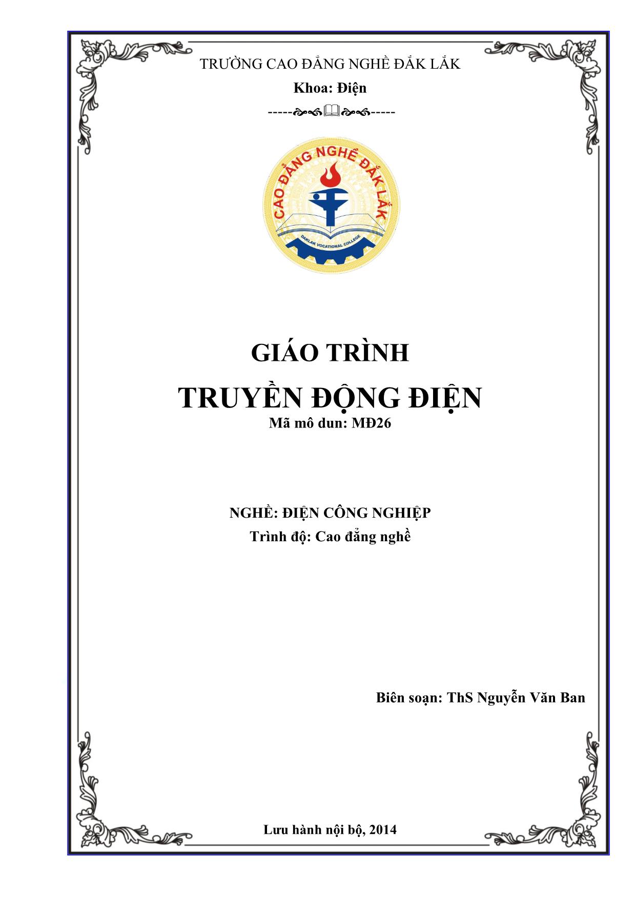 Giáo trình Điện công nghiệp - Truyền động điện trang 1