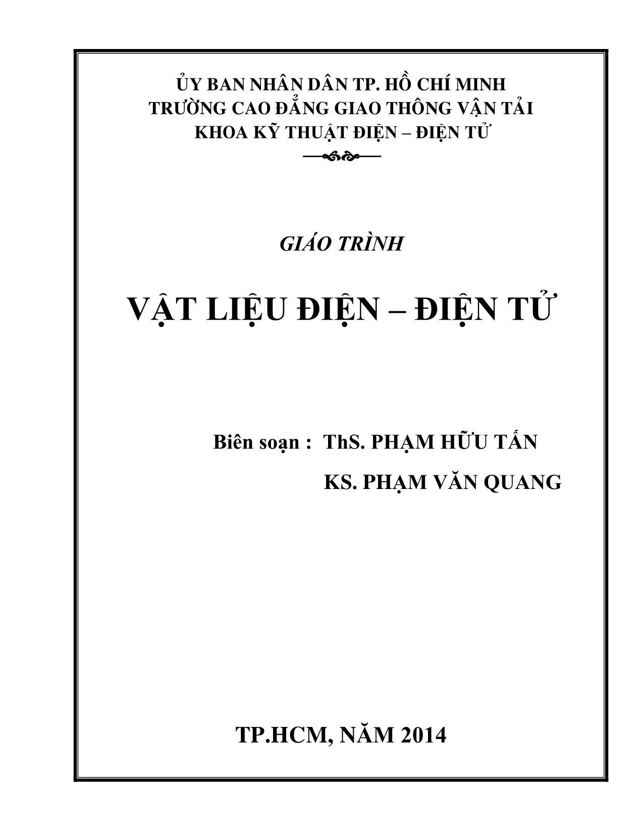 Giáo trình Vật liệu điện. Điện tử (Phần 1) trang 1