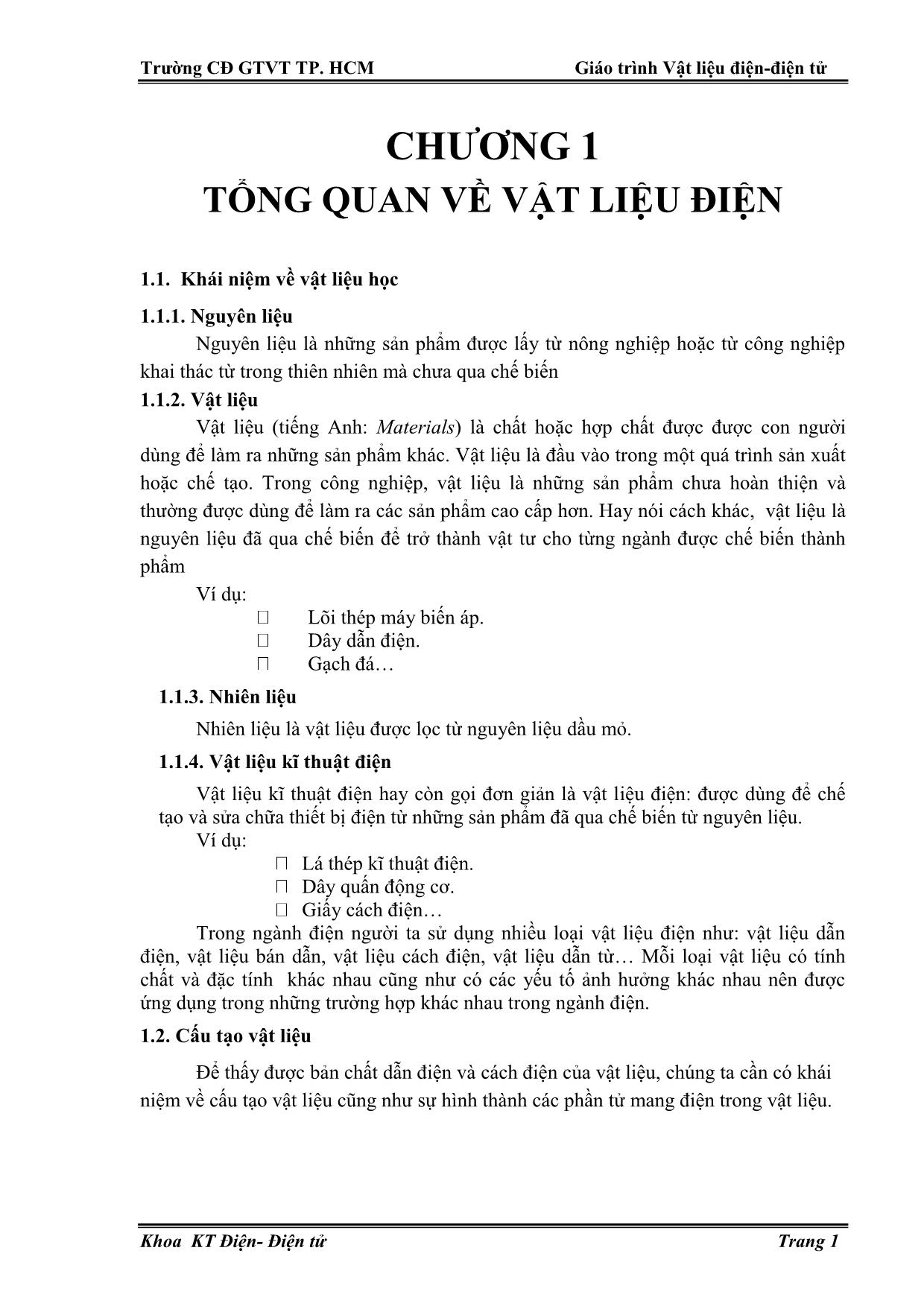 Giáo trình Vật liệu điện. Điện tử (Phần 1) trang 4