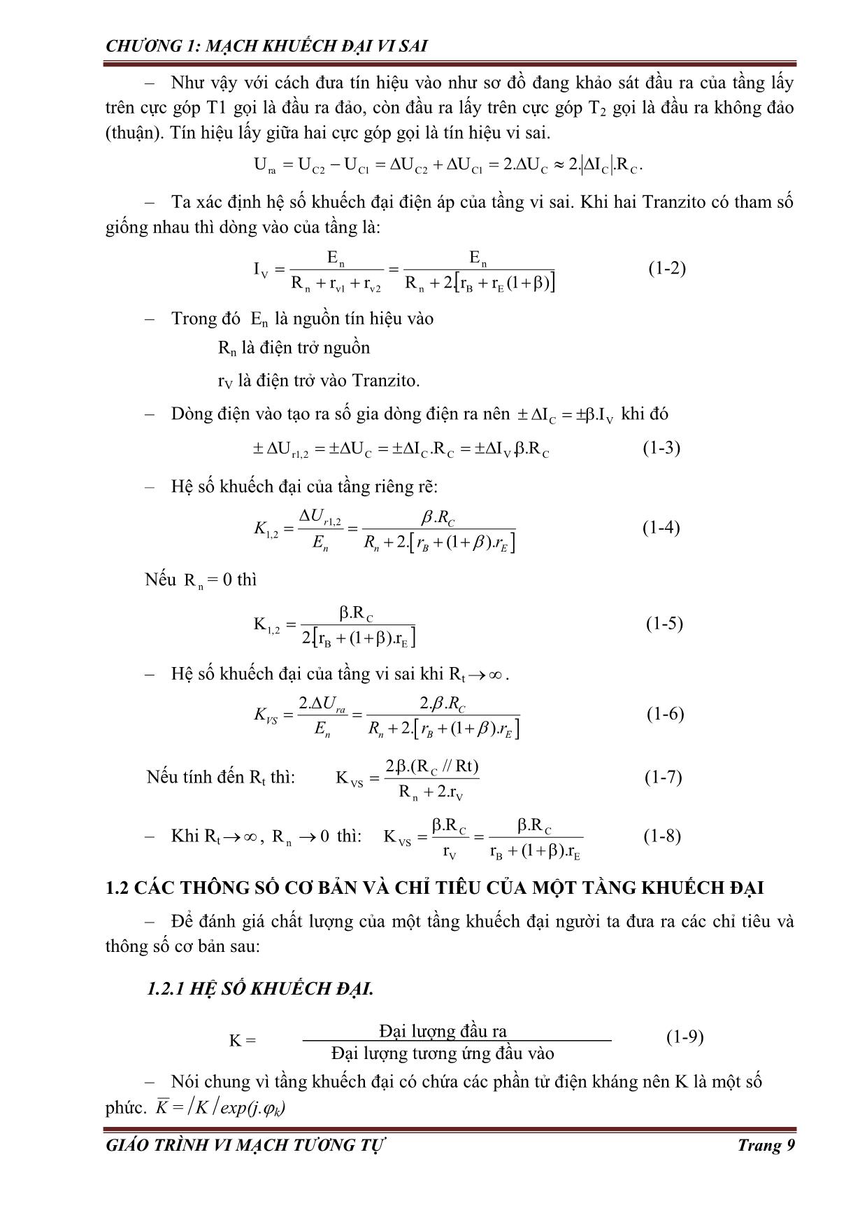 Giáo trình Vi mạch tương tự (Phần 1) trang 9