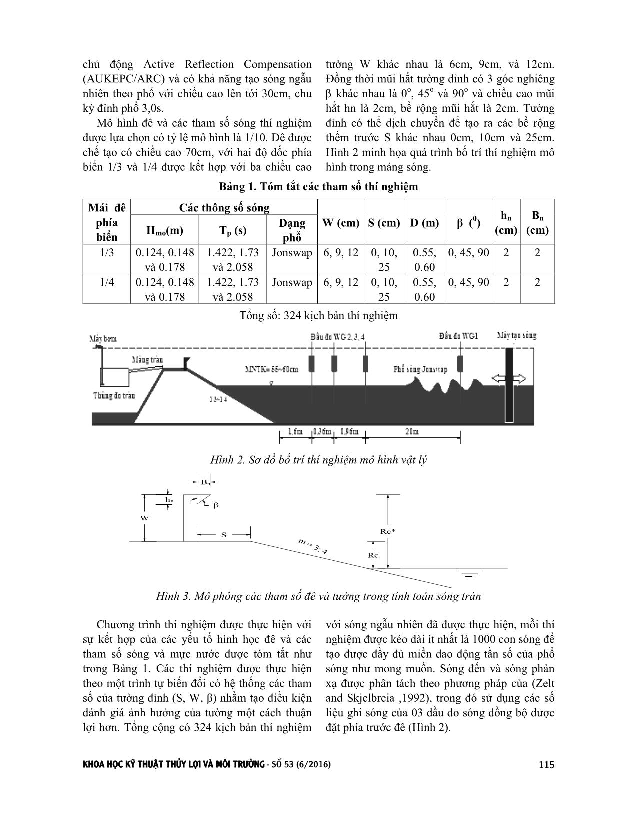 Xây dựng công thức thực nghiệm xác định hệ số ảnh hưởng của mũi hắt sóng đến lưu lượng tràn qua đê biển có tường đỉnh trang 2