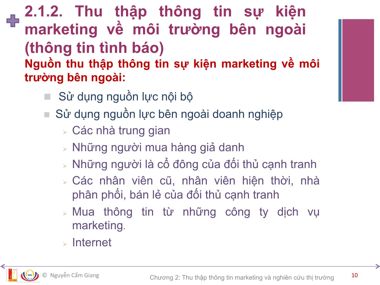 Bài giảng Marketing căn bản - Chương 2: Thu thập thông tin marketing và nghiên cứu thị trường - Nguyễn Cẩm Giang trang 10