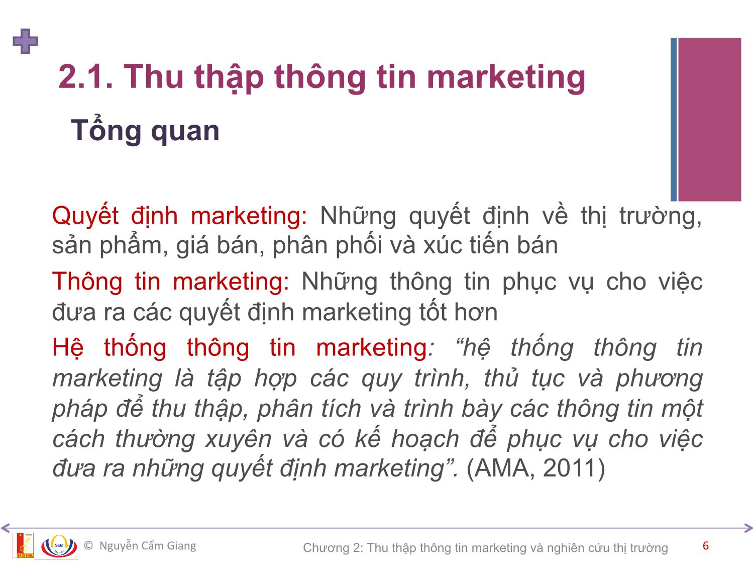 Bài giảng Marketing căn bản - Chương 2: Thu thập thông tin marketing và nghiên cứu thị trường - Nguyễn Cẩm Giang trang 6