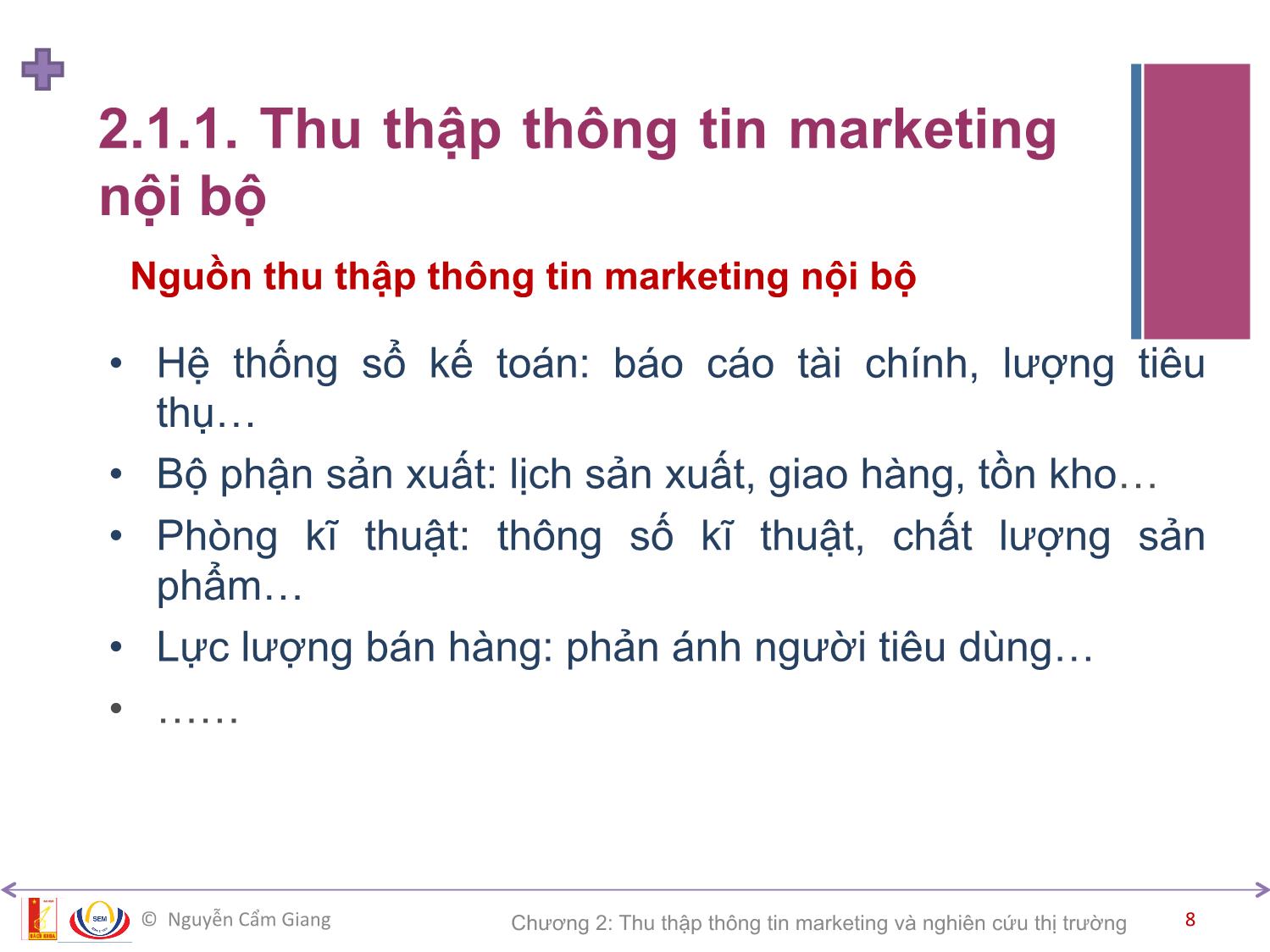 Bài giảng Marketing căn bản - Chương 2: Thu thập thông tin marketing và nghiên cứu thị trường - Nguyễn Cẩm Giang trang 8