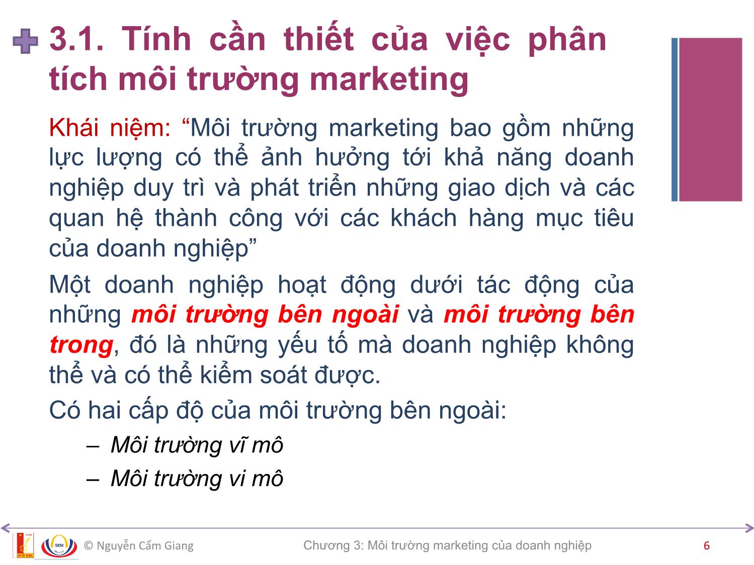 Bài giảng Marketing căn bản - Chương 3: Môi trường marketing của doanh nghiệp - Nguyễn Cẩm Giang trang 6