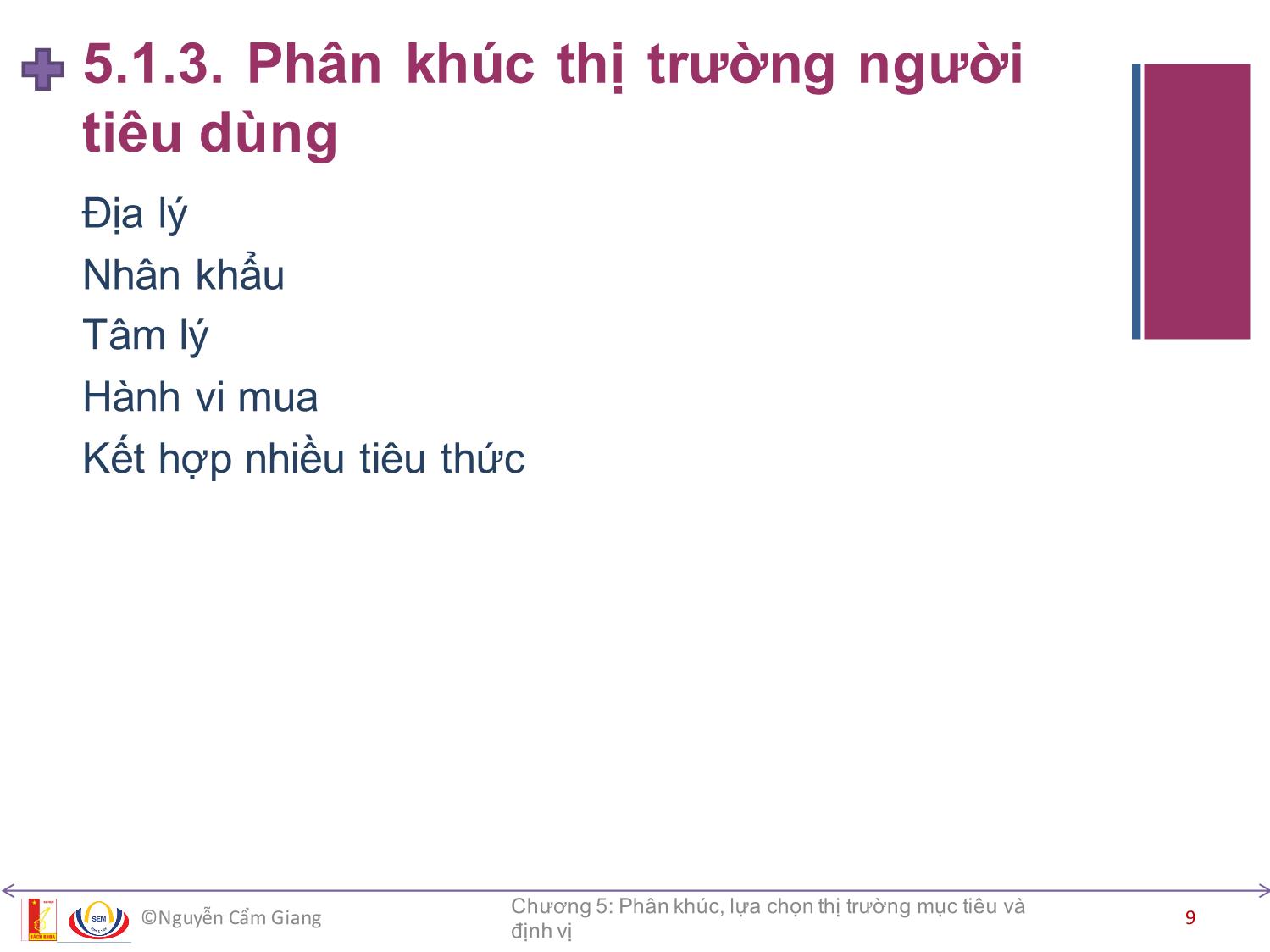 Bài giảng Marketing căn bản - Chương 5: Phân khúc, lựa chọn thị trường mục tiêu và định vị - Nguyễn Cẩm Giang trang 9