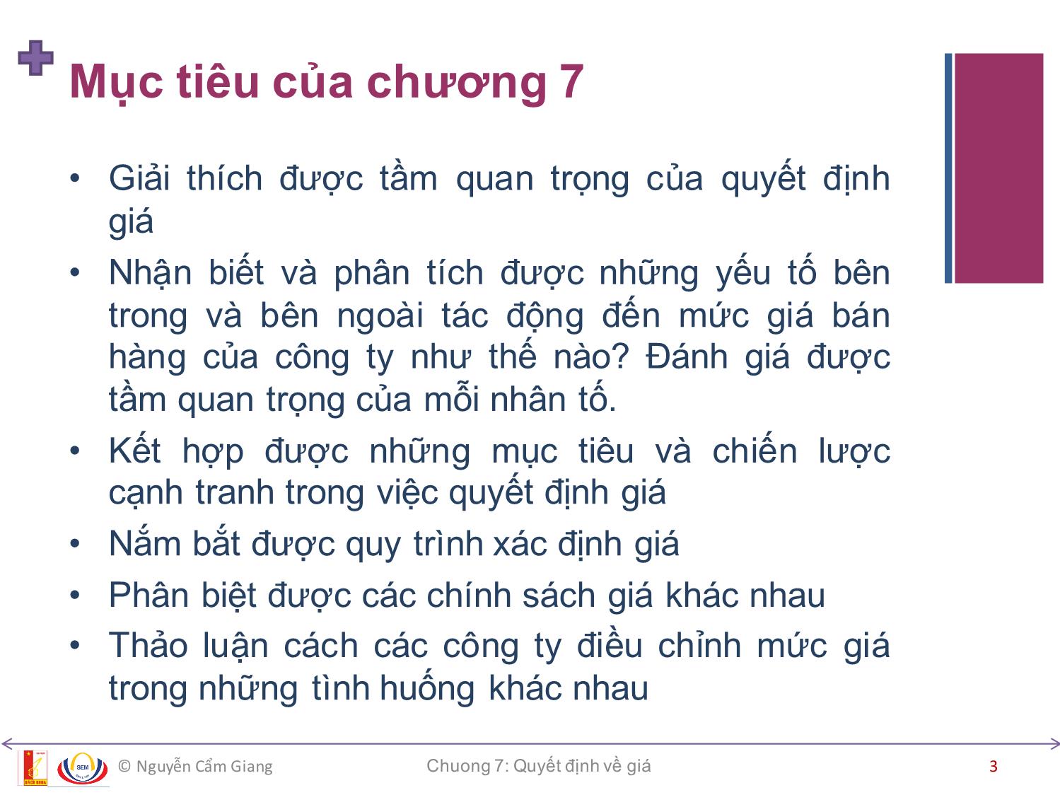 Bài giảng Marketing căn bản - Chương 7: Quyết định về giá - Nguyễn Cẩm Giang trang 3