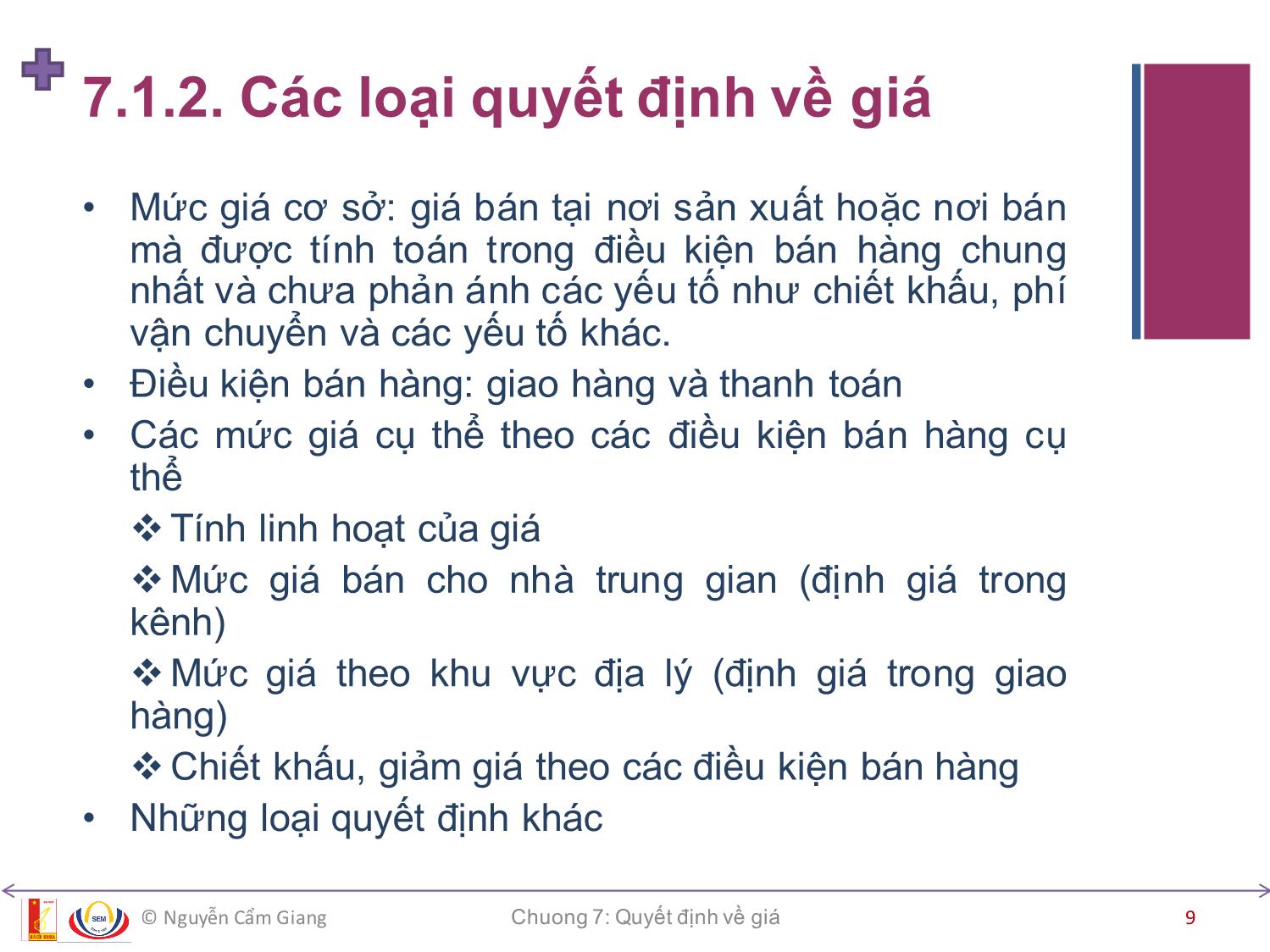 Bài giảng Marketing căn bản - Chương 7: Quyết định về giá - Nguyễn Cẩm Giang trang 9