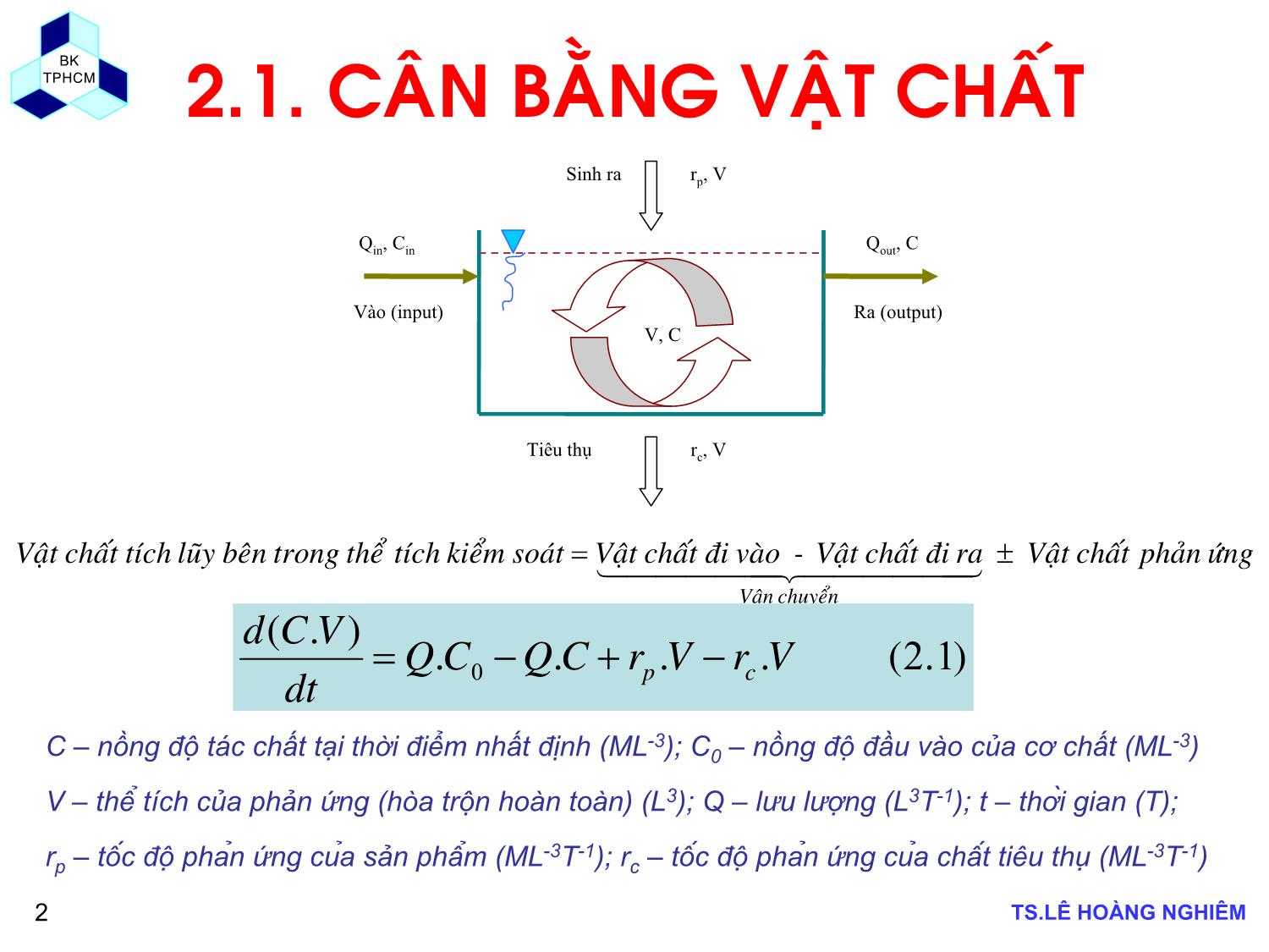 Bài giảng Các quá trình sinh học trong kỹ thuật môi trường - Chương 2, Phần 1: Động học quá trình sinh học - Lê Hoàng Nghiêm trang 2