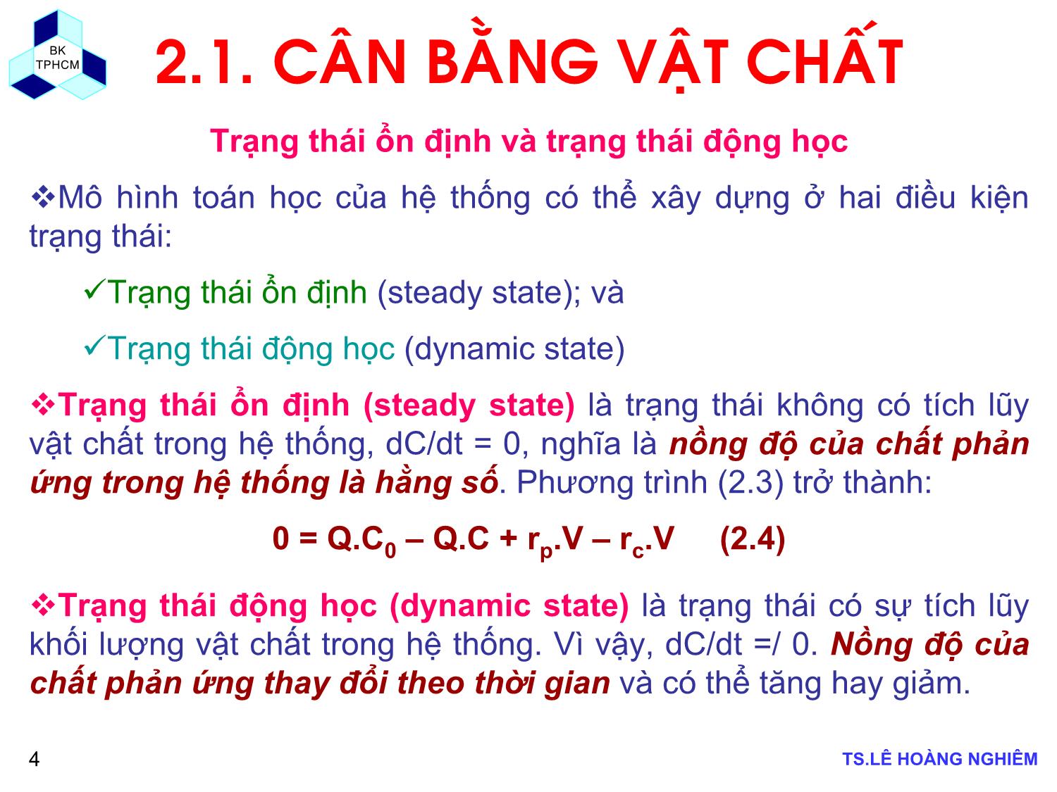 Bài giảng Các quá trình sinh học trong kỹ thuật môi trường - Chương 2, Phần 1: Động học quá trình sinh học - Lê Hoàng Nghiêm trang 4