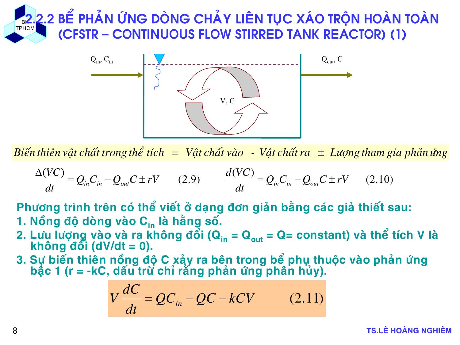 Bài giảng Các quá trình sinh học trong kỹ thuật môi trường - Chương 2, Phần 1: Động học quá trình sinh học - Lê Hoàng Nghiêm trang 8