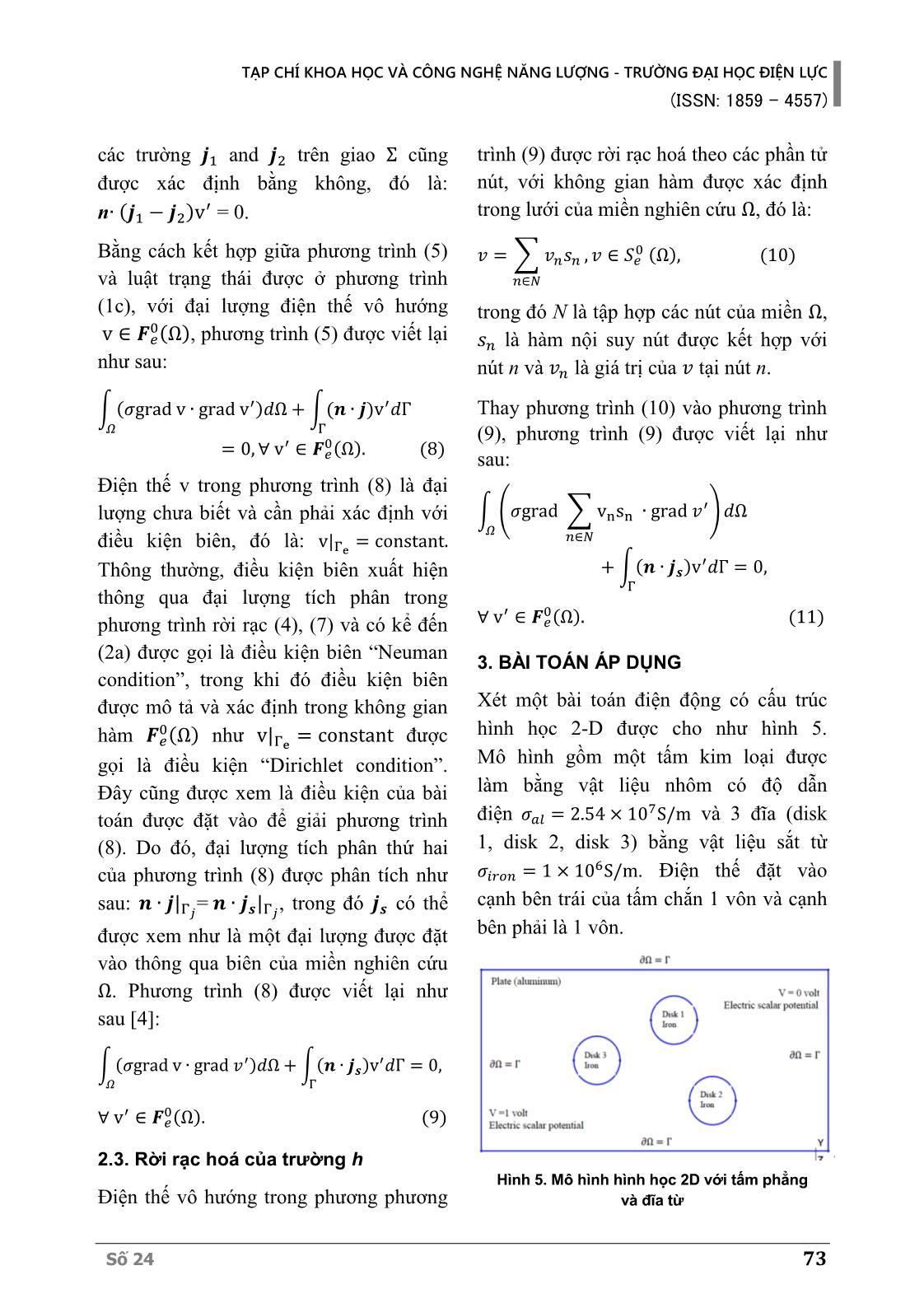 Nghiên cứu công thức điện thế vô hướng để tính toán sự phân bố của điện thế và dòng điện trong vật dẫn bằng kỹ thuật phần tử hữu hạn trang 4