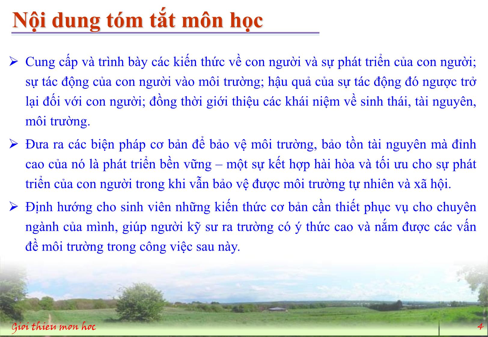 Bài giảng Môi trường và con người - Giới thiệu môn học trang 4