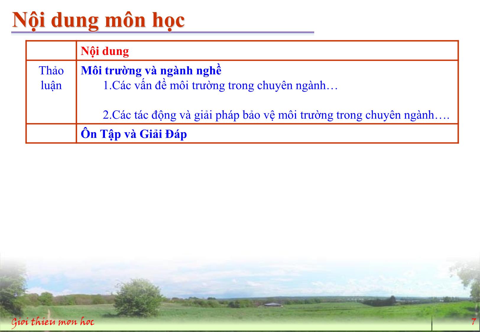 Bài giảng Môi trường và con người - Giới thiệu môn học trang 7