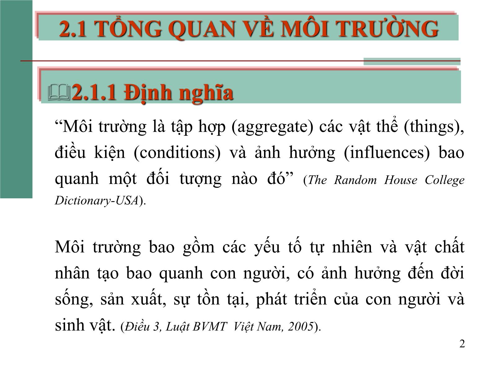 Bài giảng Môi trường và con người - Chương 2: Môi trường, sinh thái và tài nguyên trang 2