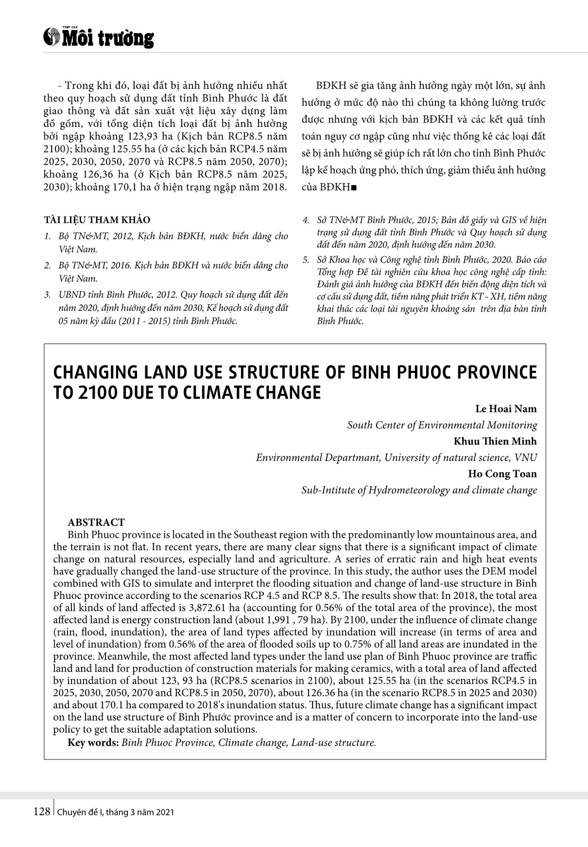 Biến động cơ cấu sử dụng đất tỉnh Bình Phước đến năm 2100 do biến đổi khí hậu trang 6