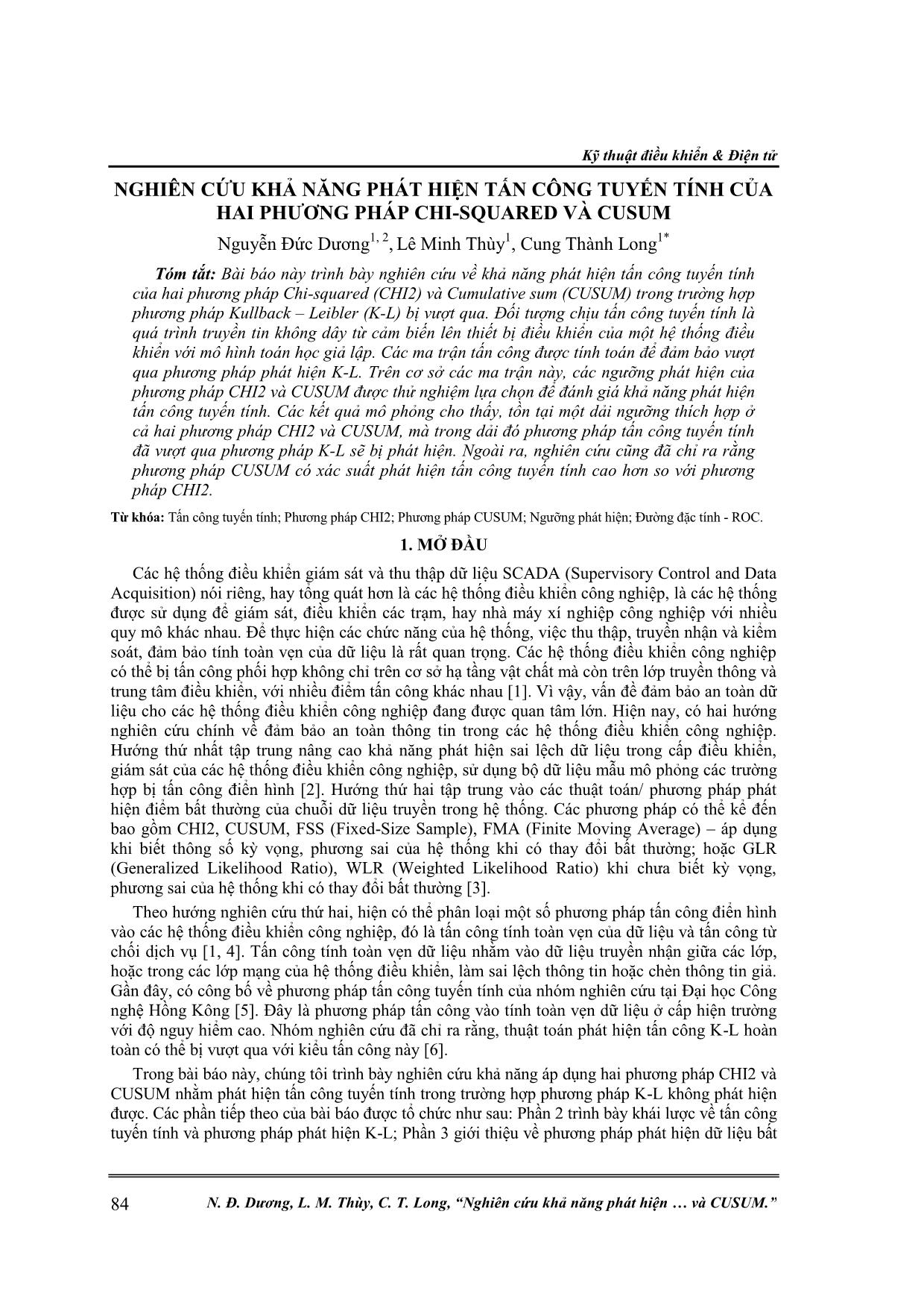 Nghiên cứu khả năng phát hiện tấn công tuyến tính của hai phương pháp Chi-Squared và Cusum trang 1