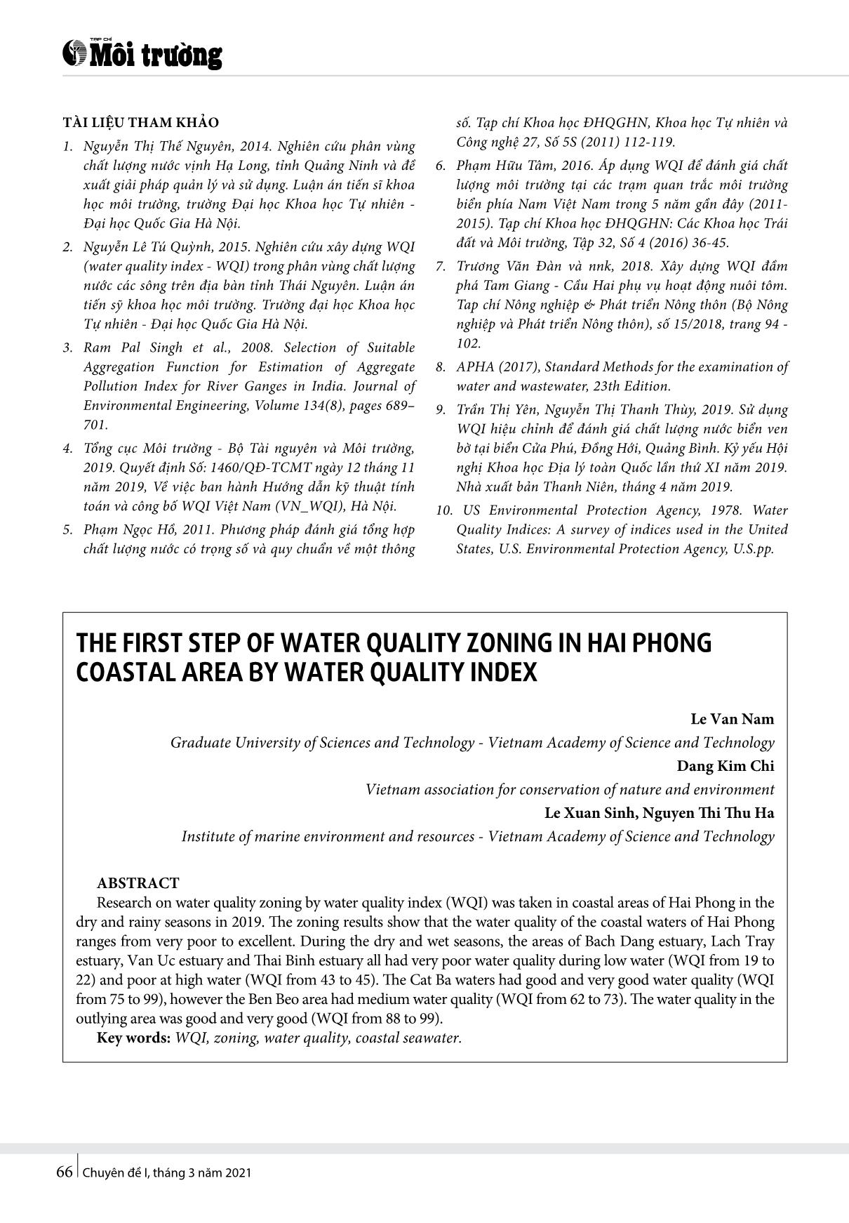 Bước đầu phân vùng chất lượng nước vùng biển ven bờ Hải Phòng bằng WQI trang 7