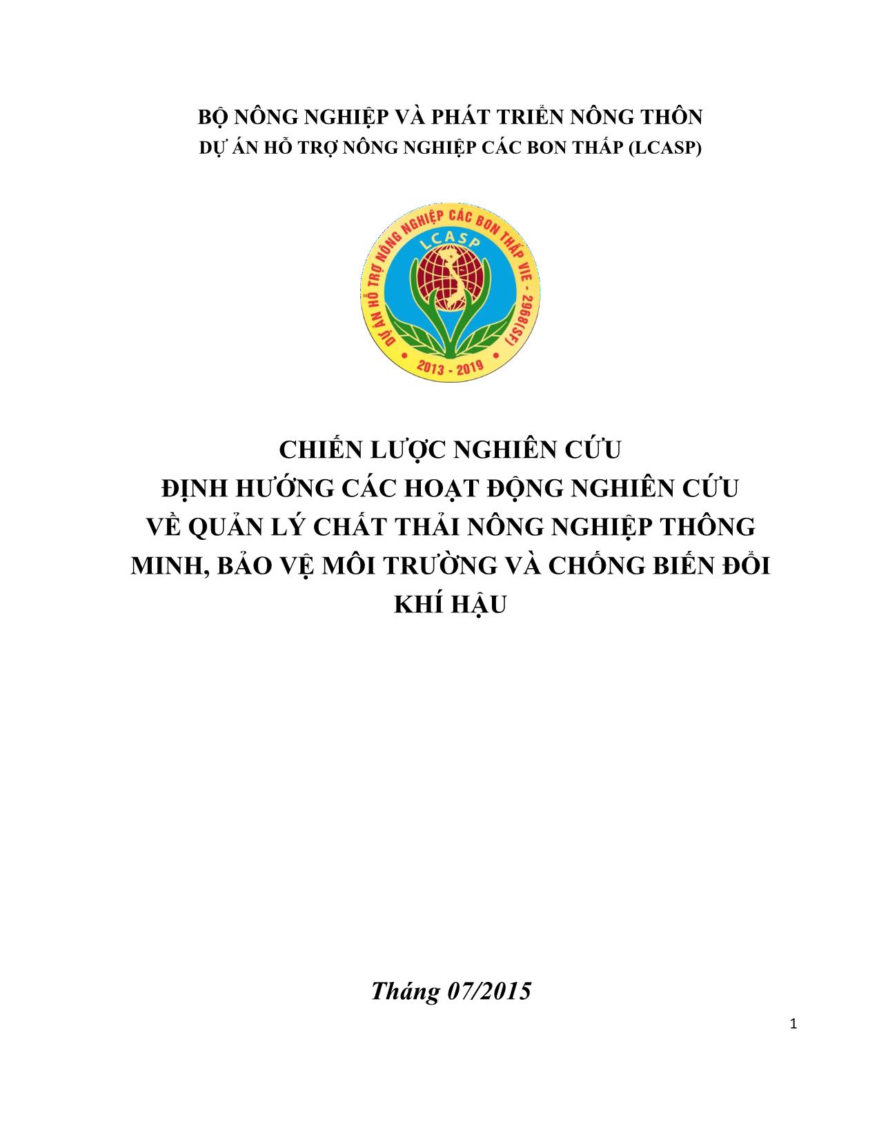 Tài liệu Chiến lược nghiên cứu định hướng các hoạt động nghiên cứu về quản lý chất thải nông nghiệp thông minh, bảo vệ môi trường và chống biến đổi khí hậu trang 1