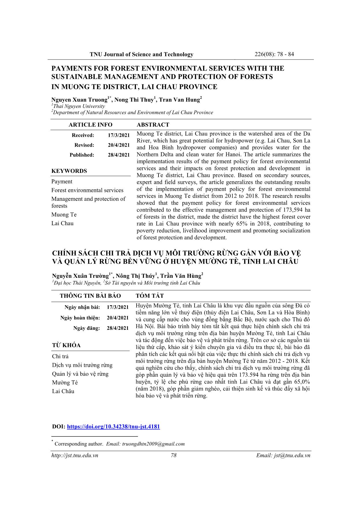 Payments for forest environmental services with the sustainable management and protection of forests in Muong Te district, Lai Chau province trang 1