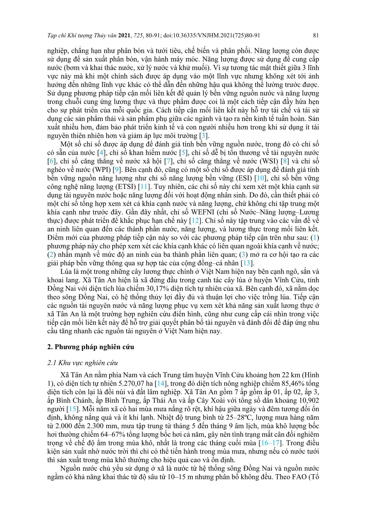 Đánh giá hiện trạng sử dụng nước và năng lượng cho sản xuất lúa xã Tân An, huyện Vĩnh Cửu, tỉnh Đồng Nai trang 2