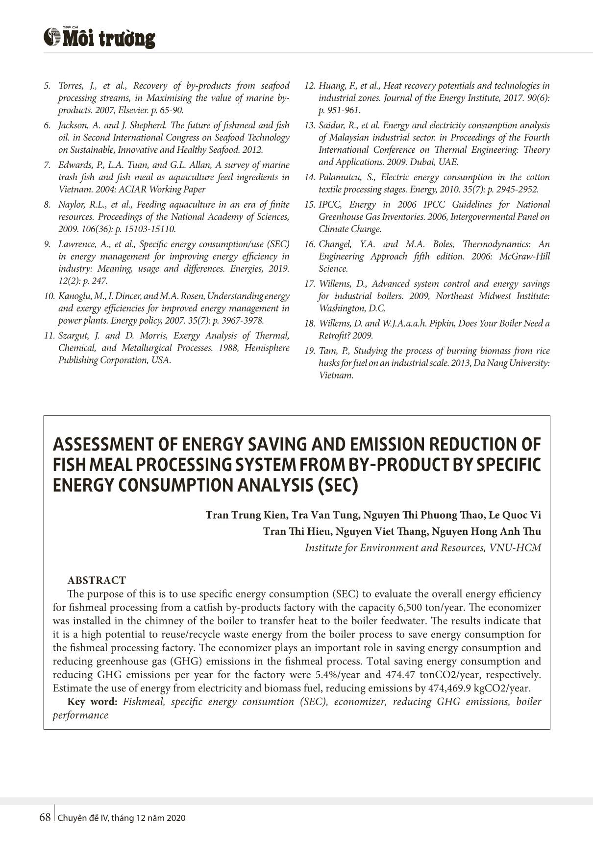 Đánh giá khả năng tiết kiệm năng lượng và giảm thiểu phát thải của hệ thống chế biến bột cá từ phụ phẩm bằng phân tích mức tiêu thụ năng lượng cụ thể (SEC) trang 7