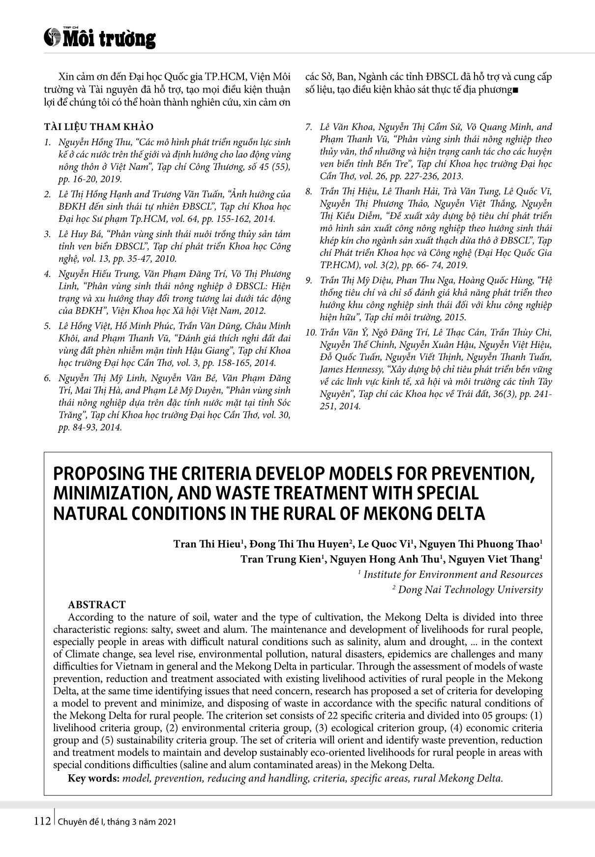 Đề xuất bộ tiêu chí phát triển mô hình ngăn ngừa, giảm thiểu và xử lý chất thải phù hợp với các điều kiện tự nhiên đặc thù tại vùng nông thôn đồng bằng sông Cửu Long trang 7