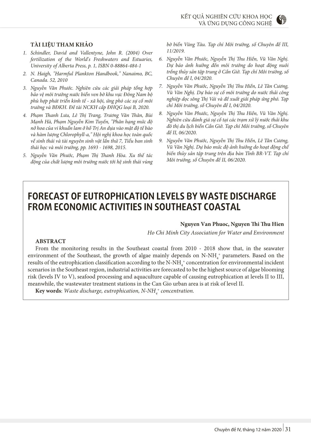 Dự báo mức độ phú dưỡng hóa do sự cố xả nước thải từ các hoạt động kinh tế ven biển Đông Nam Bộ trang 5