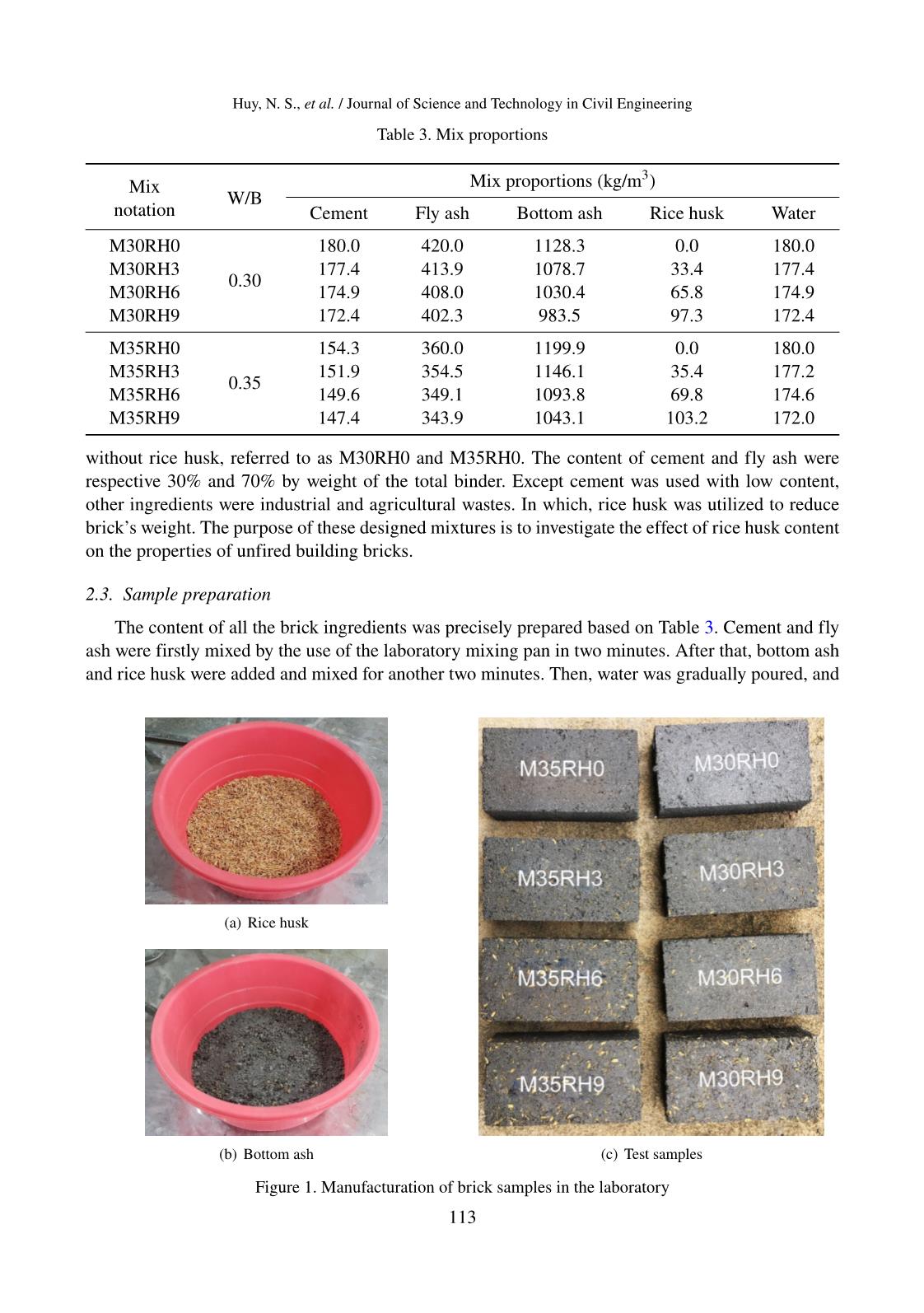 Environmentally friendly unburnt bricks using raw rice husk and bottom ash as fine aggregates: Physical and mechanical properties trang 4