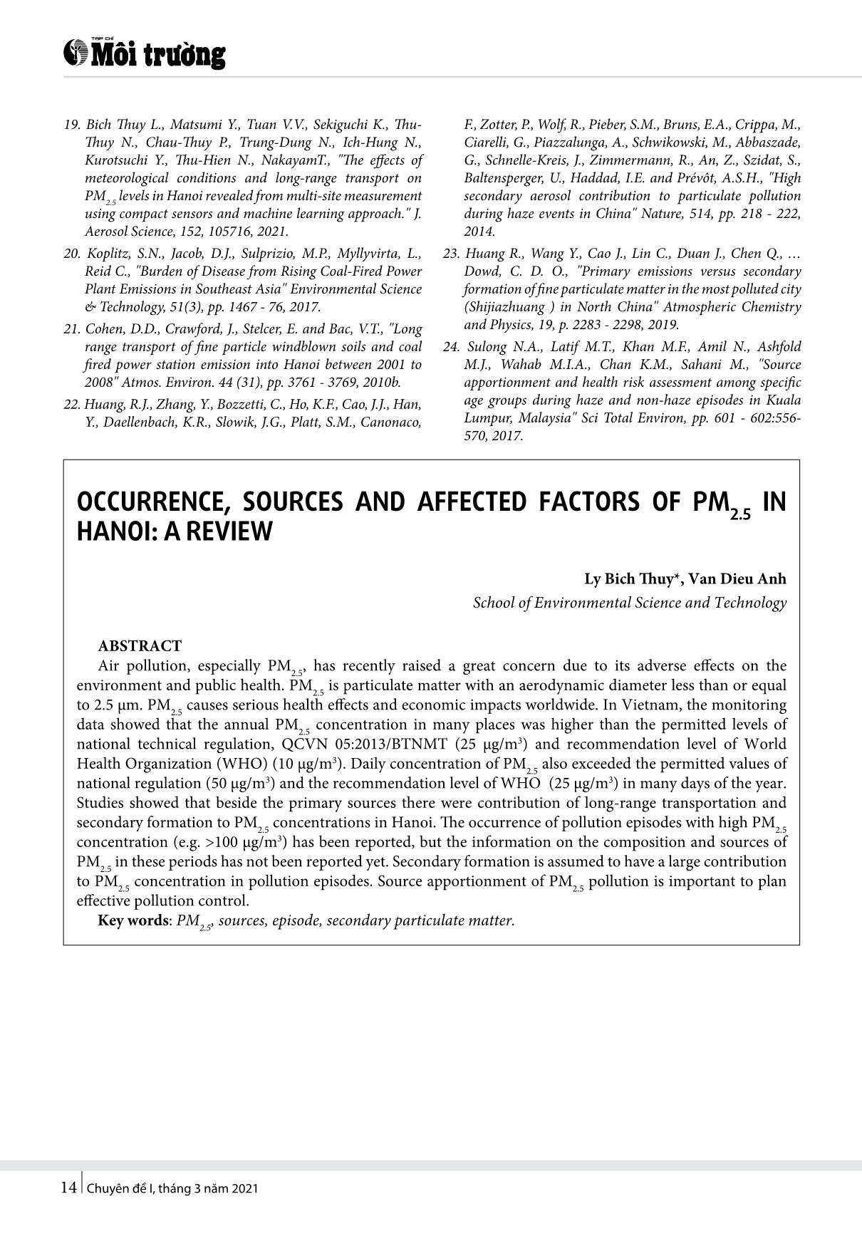 Hiện trạng, nguồn và các yếu tố ảnh hưởng tới nồng độ bụi PM2.5 tại Hà Nội: Tổng quan các nghiên cứu trang 6