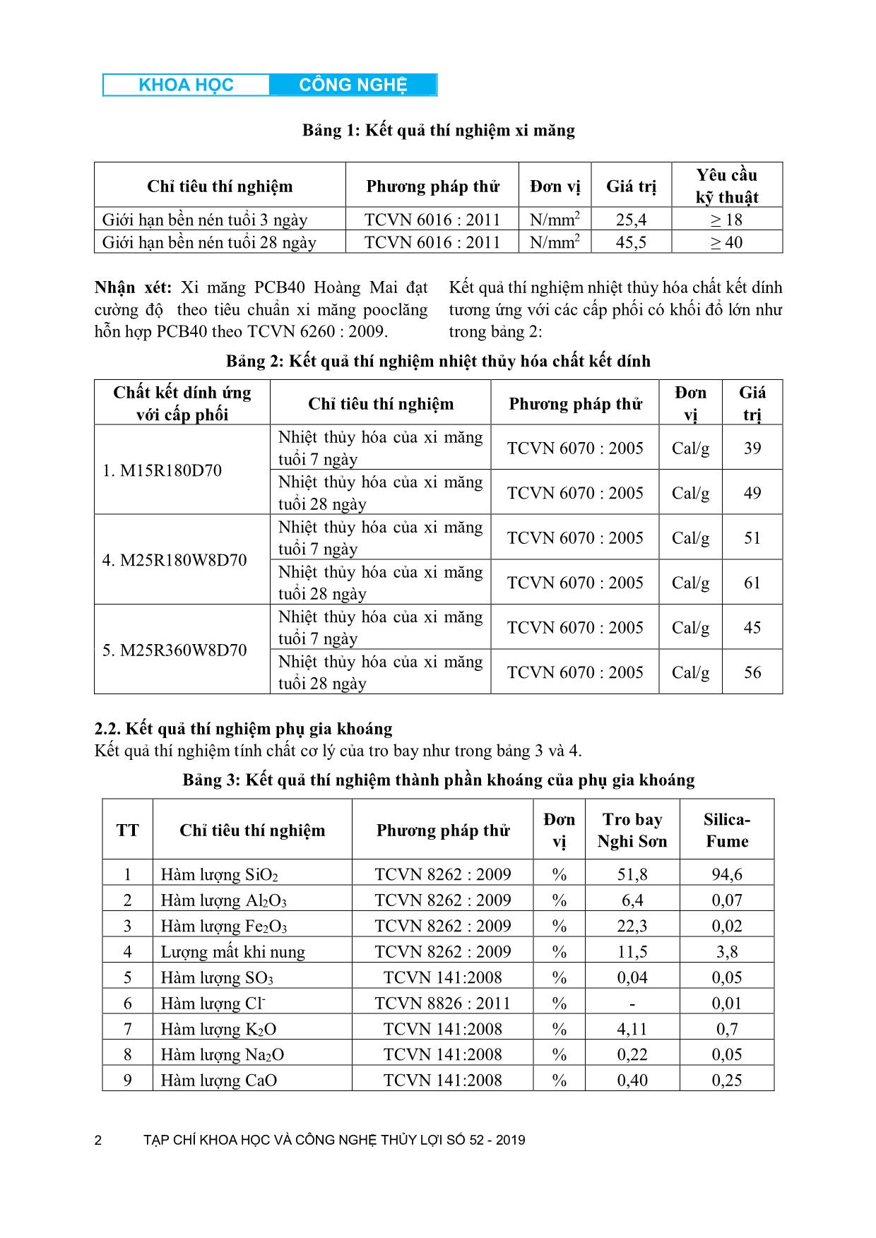 Kết quả nghiên cứu sử dụng tro bay nhiệt điện làm phụ gia khoáng hoạt tính cho bê tông công trình thủy lợi đầu mối hồ chứa nước bản Mông tỉnh Nghệ An trang 2