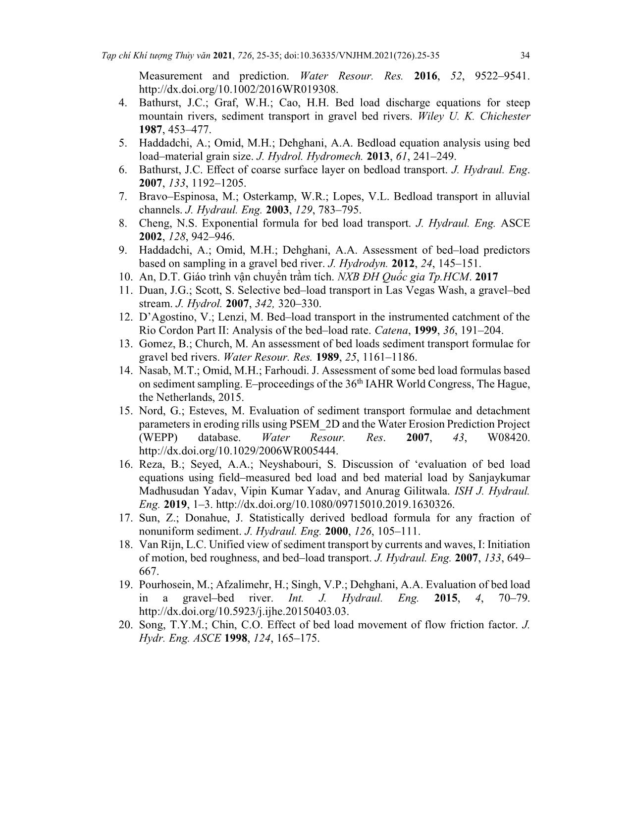 Khả năng áp dụng các công thức bán thực nghiệm bùn cát đáy cho lưu vực sông có địa hình đáy dốc trang 10
