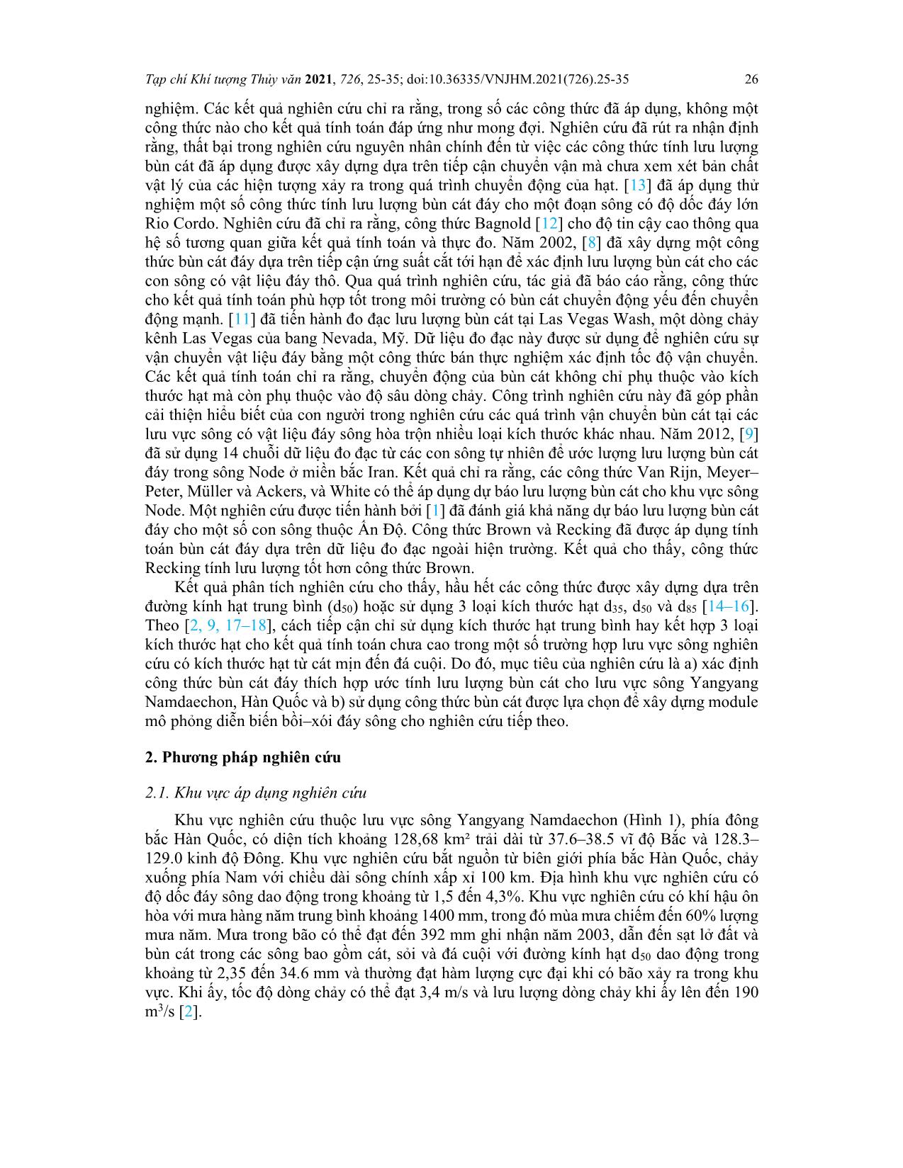 Khả năng áp dụng các công thức bán thực nghiệm bùn cát đáy cho lưu vực sông có địa hình đáy dốc trang 2