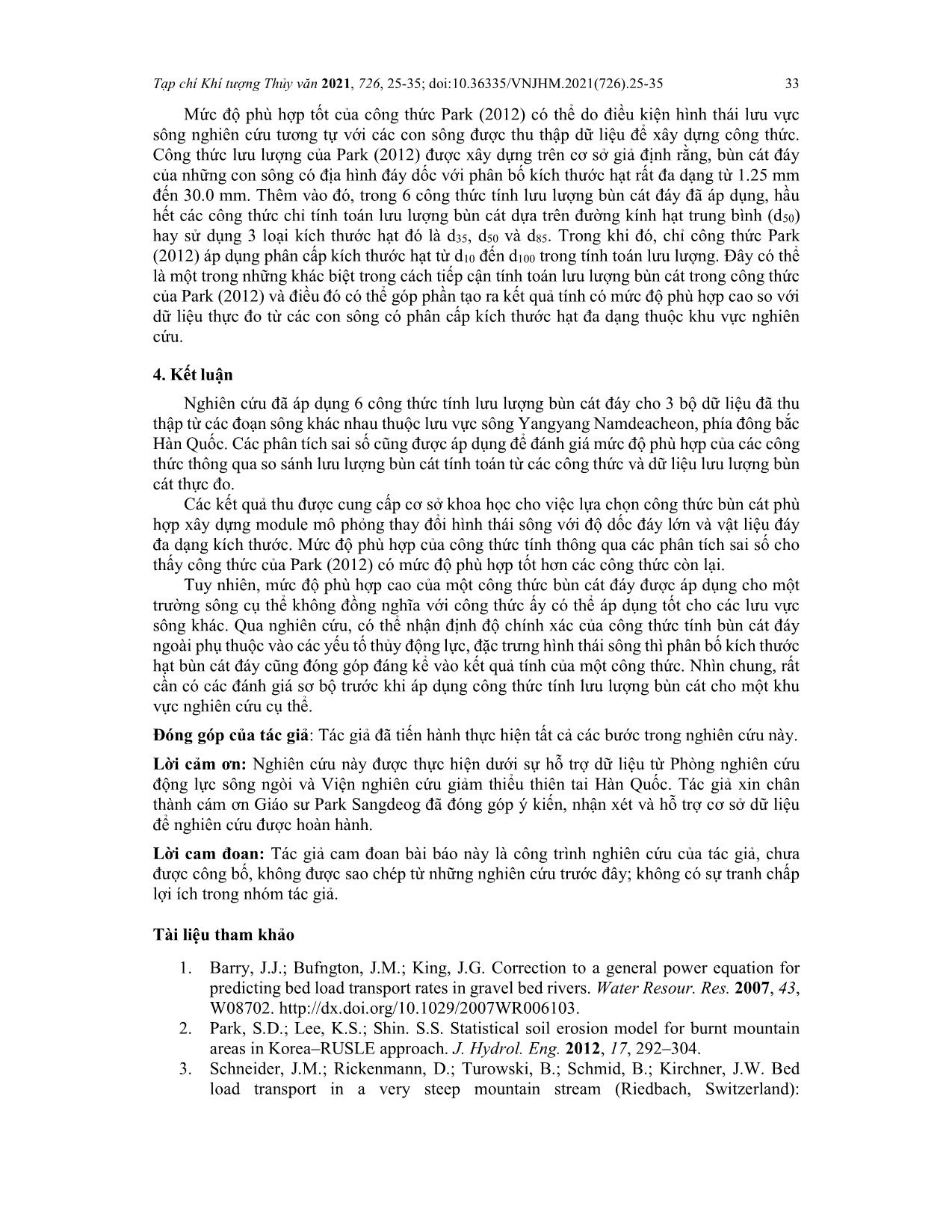 Khả năng áp dụng các công thức bán thực nghiệm bùn cát đáy cho lưu vực sông có địa hình đáy dốc trang 9