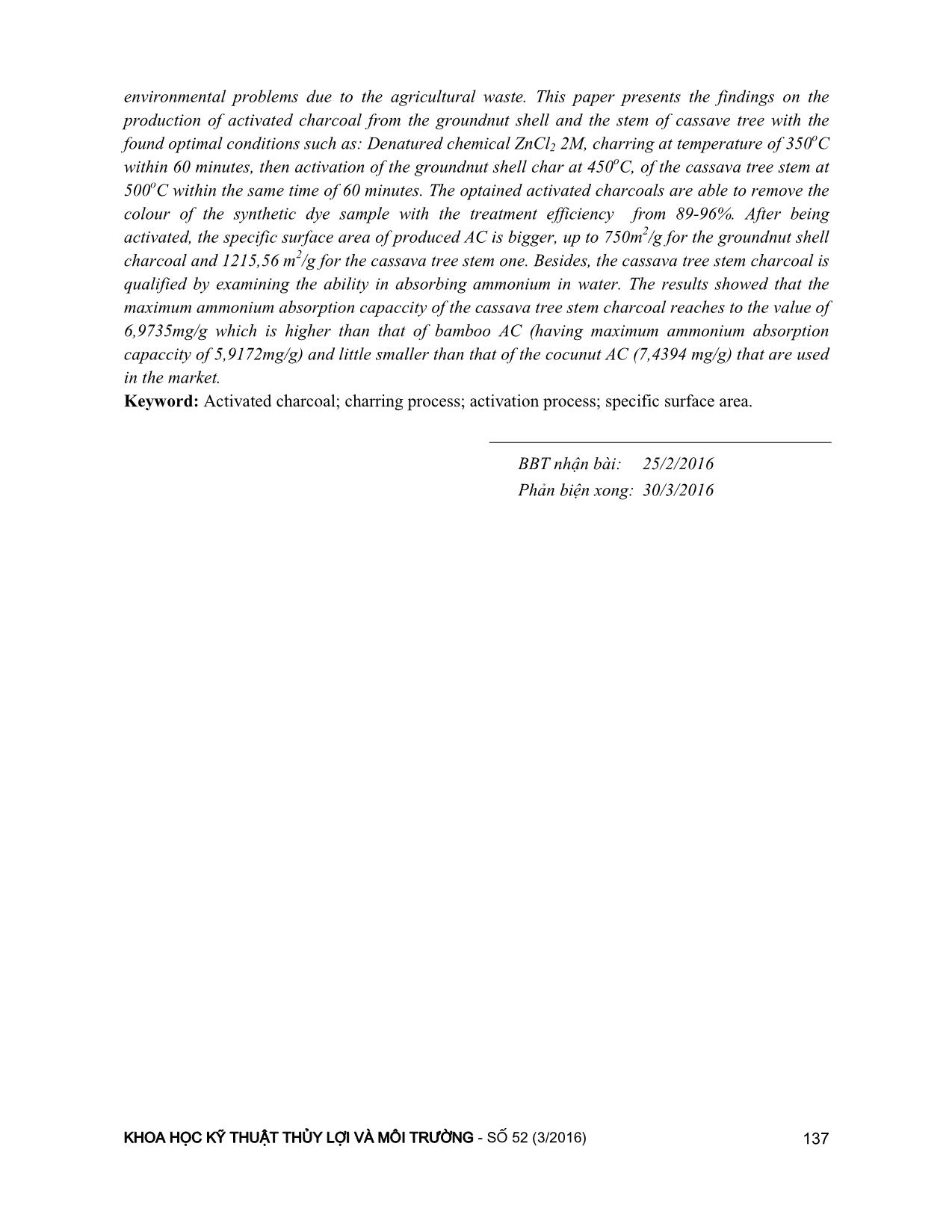 Nghiên cứu biến tính than hoạt tính chế tạo từ các phế phẩm nông nghiệp làm vật liệu hấp phụ xử lý Amoni trong nước trang 9